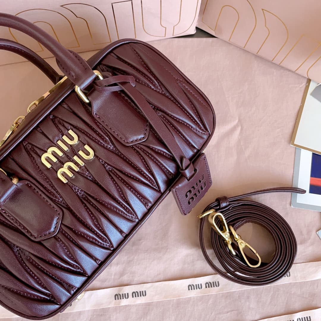 Miu Miu Arcadie matelassé nappa leather bag 5BB142 Wine Red High
