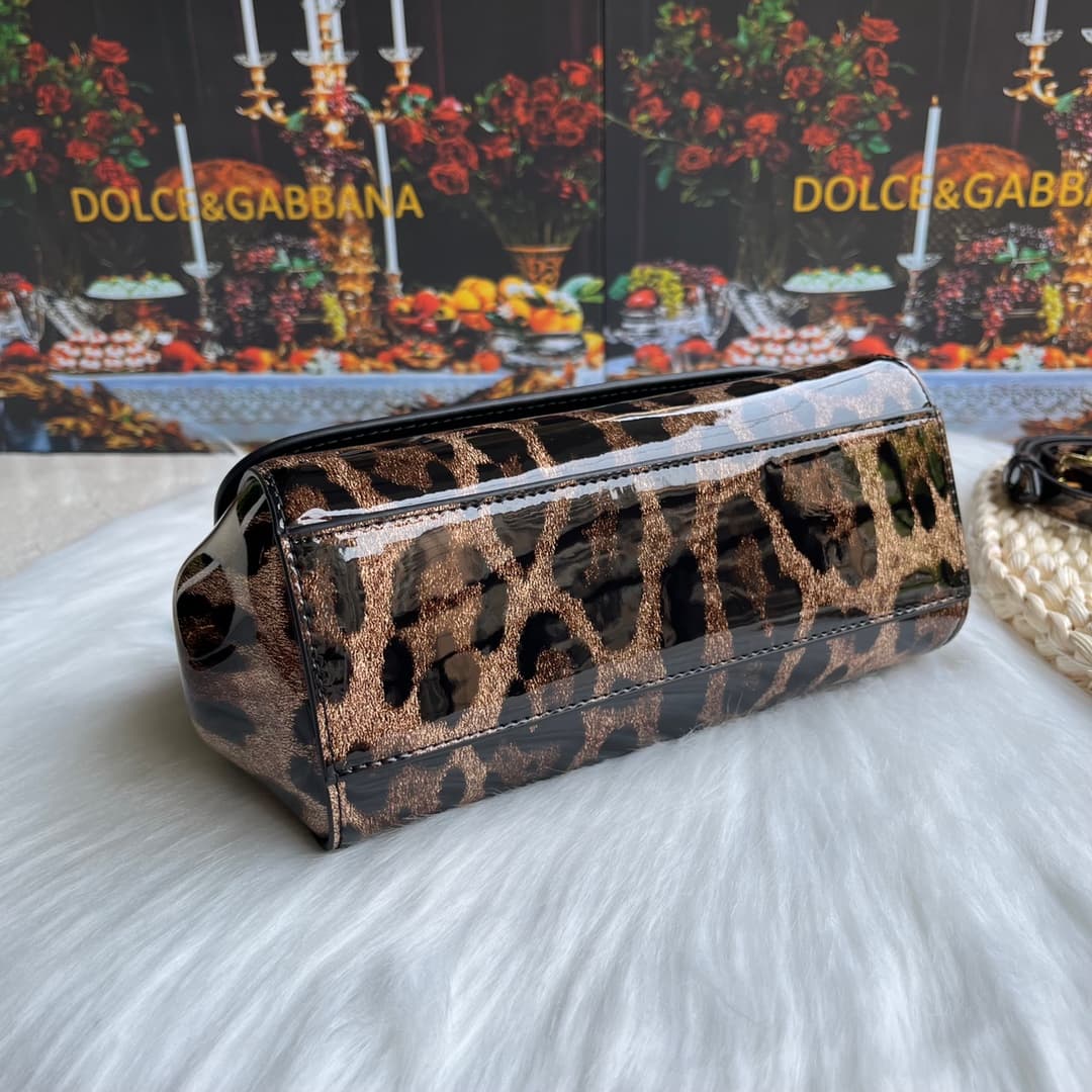 Dolce & Gabbana Small Sicily handbag in leopard-print polished calfskin High