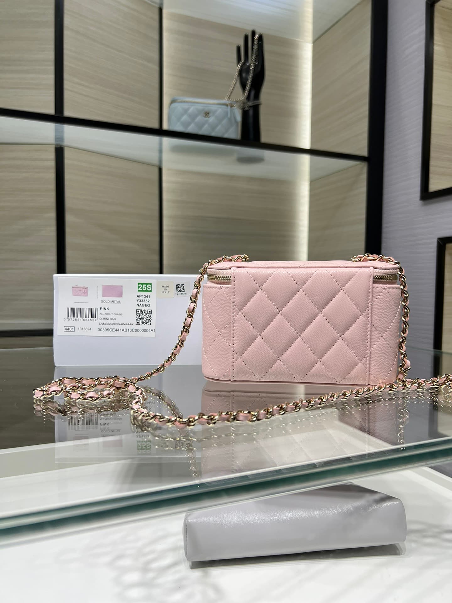 Chanel Classic Long Vanity with Chain Grained Calfskin & Gold-Tone Metal Pink AP1341 High
