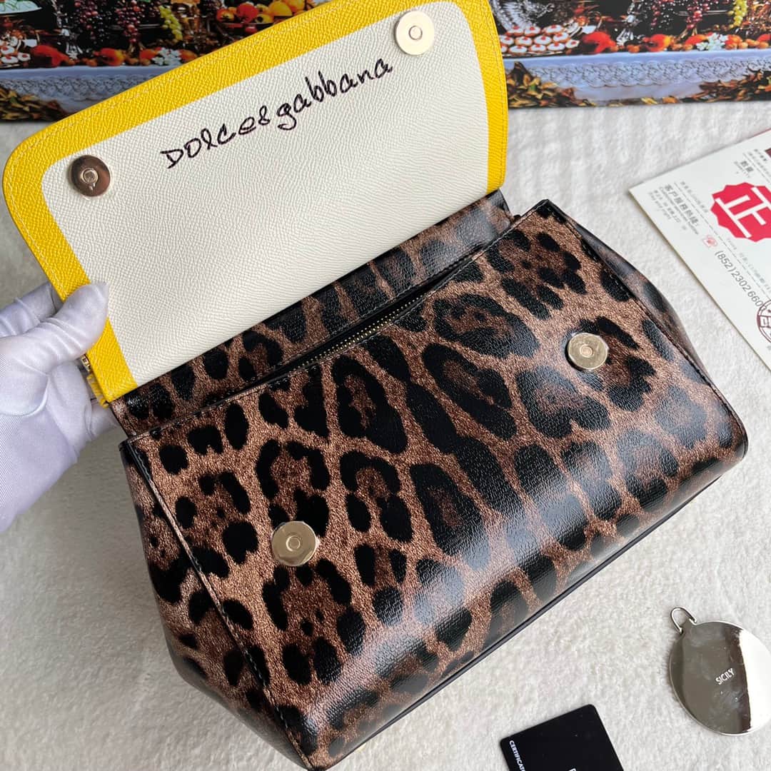 Dolce & Gabbana Miss Sicily top handle bag with Majolica and Leopard print leather High