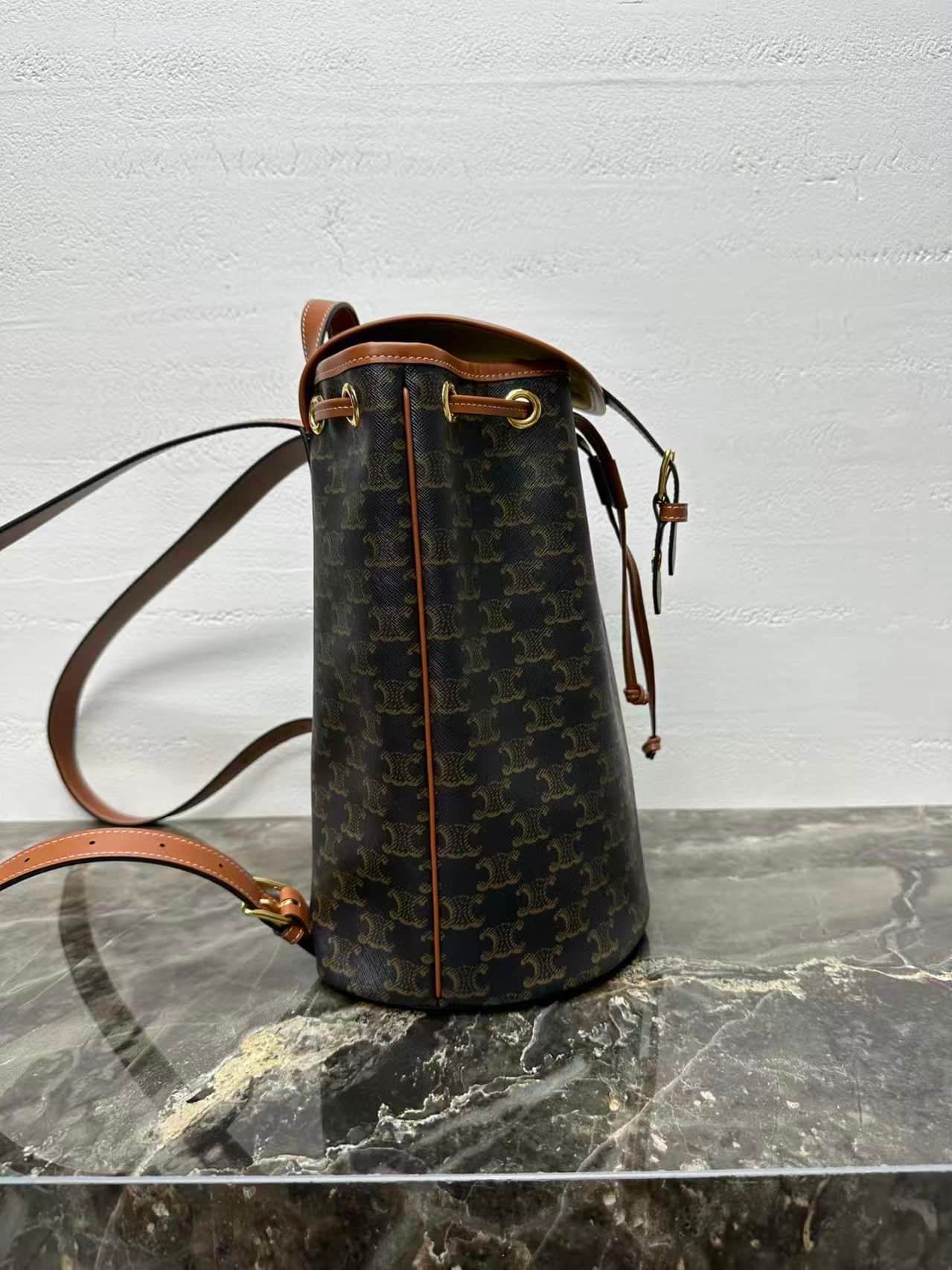 Celine Medium Backpack Folco in Triomphe canvas and calfskin high