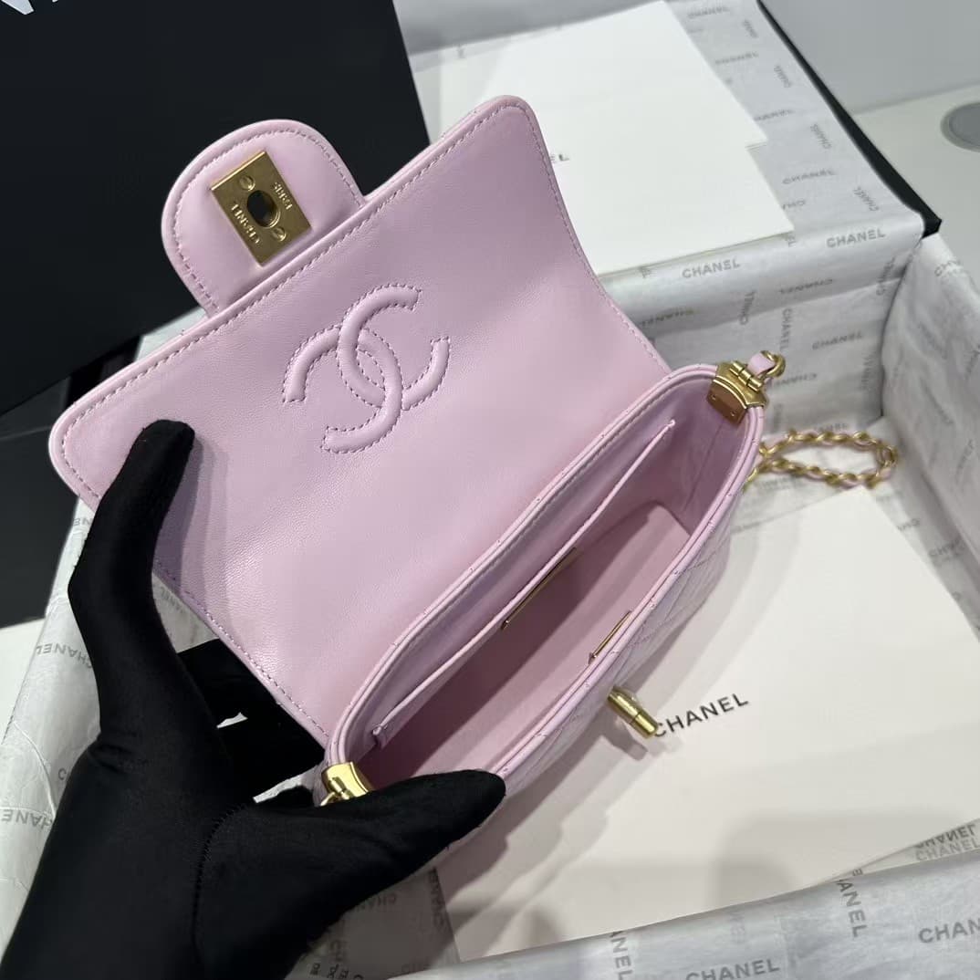 SMALL FLAP BAG WITH TOP HANDLE Lambskin Gold-Metal AS5355 Pink A