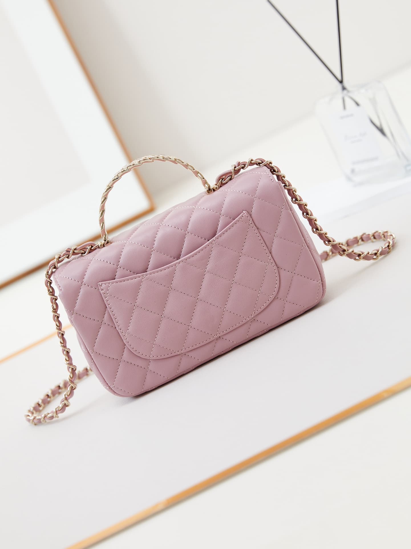 Chanel Mini Flap Bag with Top Handle Lambskin& Gold-Tone Metal White AS4924 A