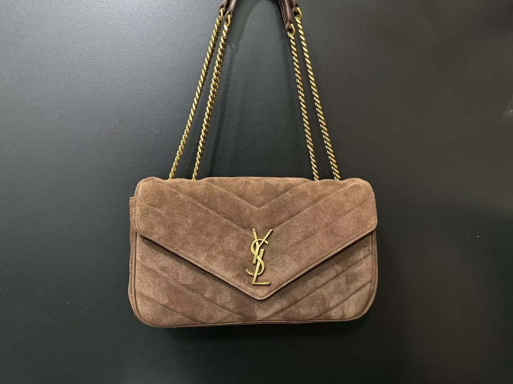 Saint Laurent LOULOU Medium in MATELASSÉ Suede BROWN COFFEE High