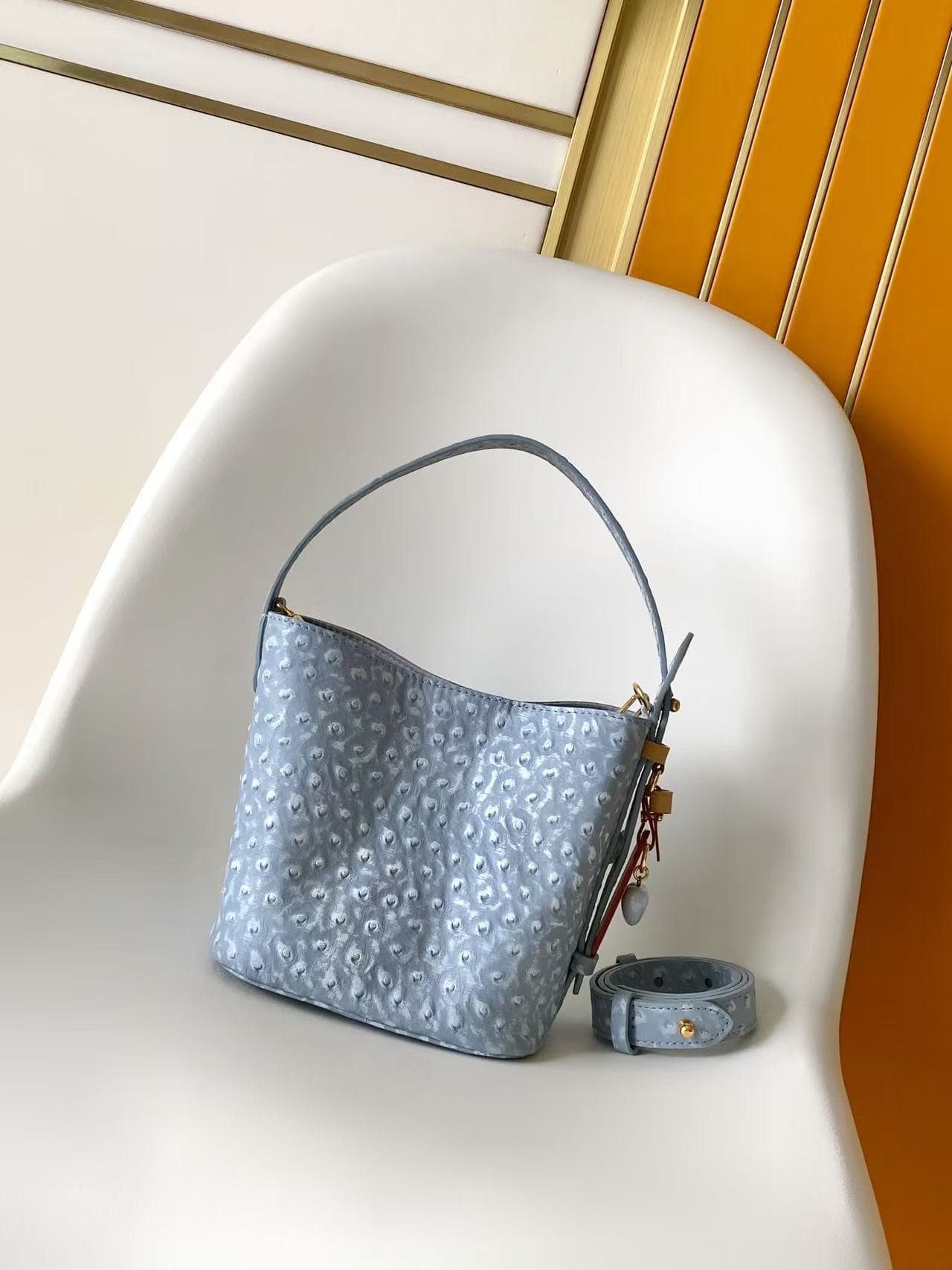 Louis Vuitton All In BB Light Blue Ostrich-embossed Leather M13480 High