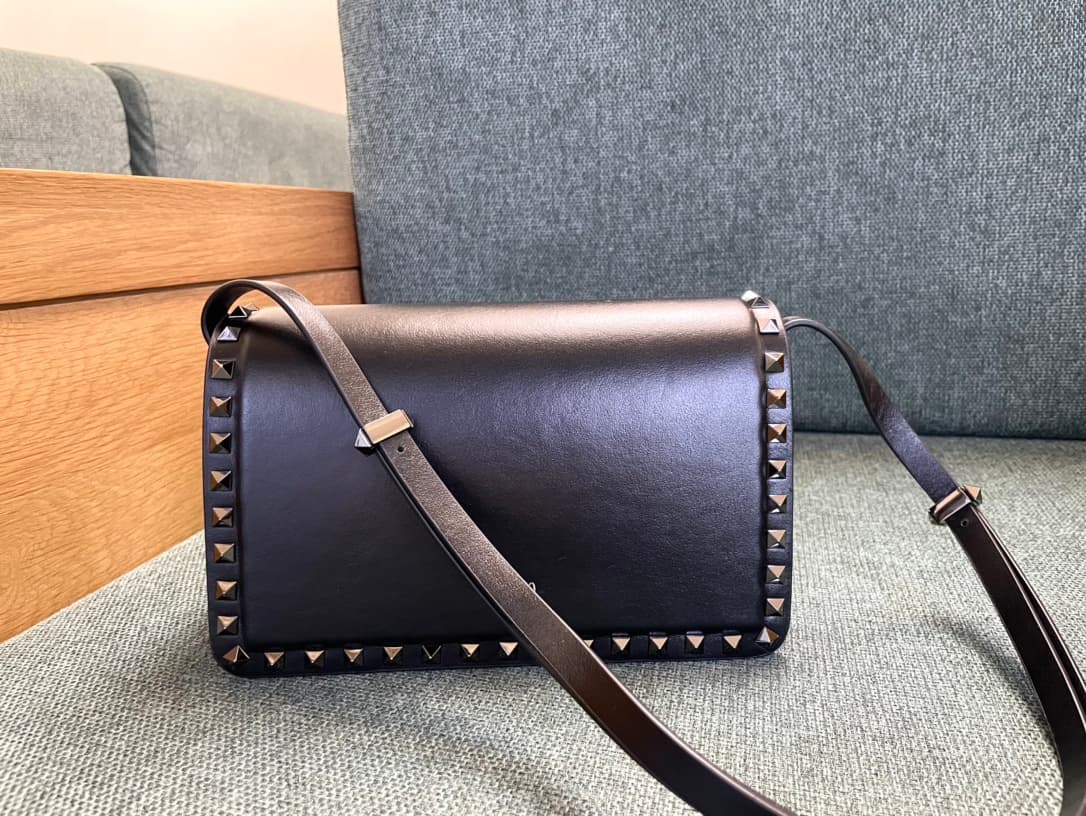 Valentino Garavani Rockstud23 Small Shoulder Bag smooth black calfskin leather high