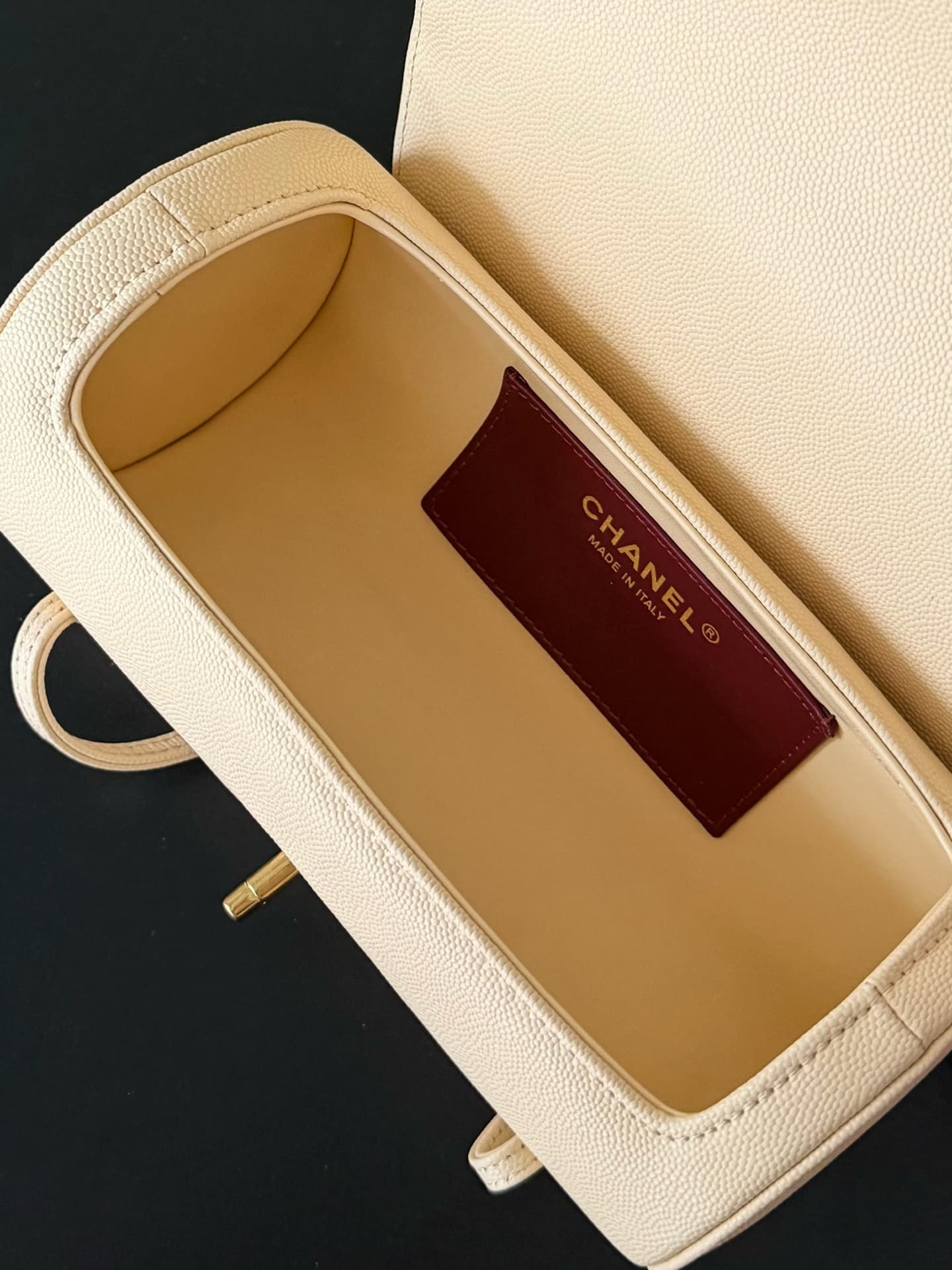 Chanel Small Bowling Bag Grained Shiny Calfskin & Gold-Tone Metal Beige AS6143 High