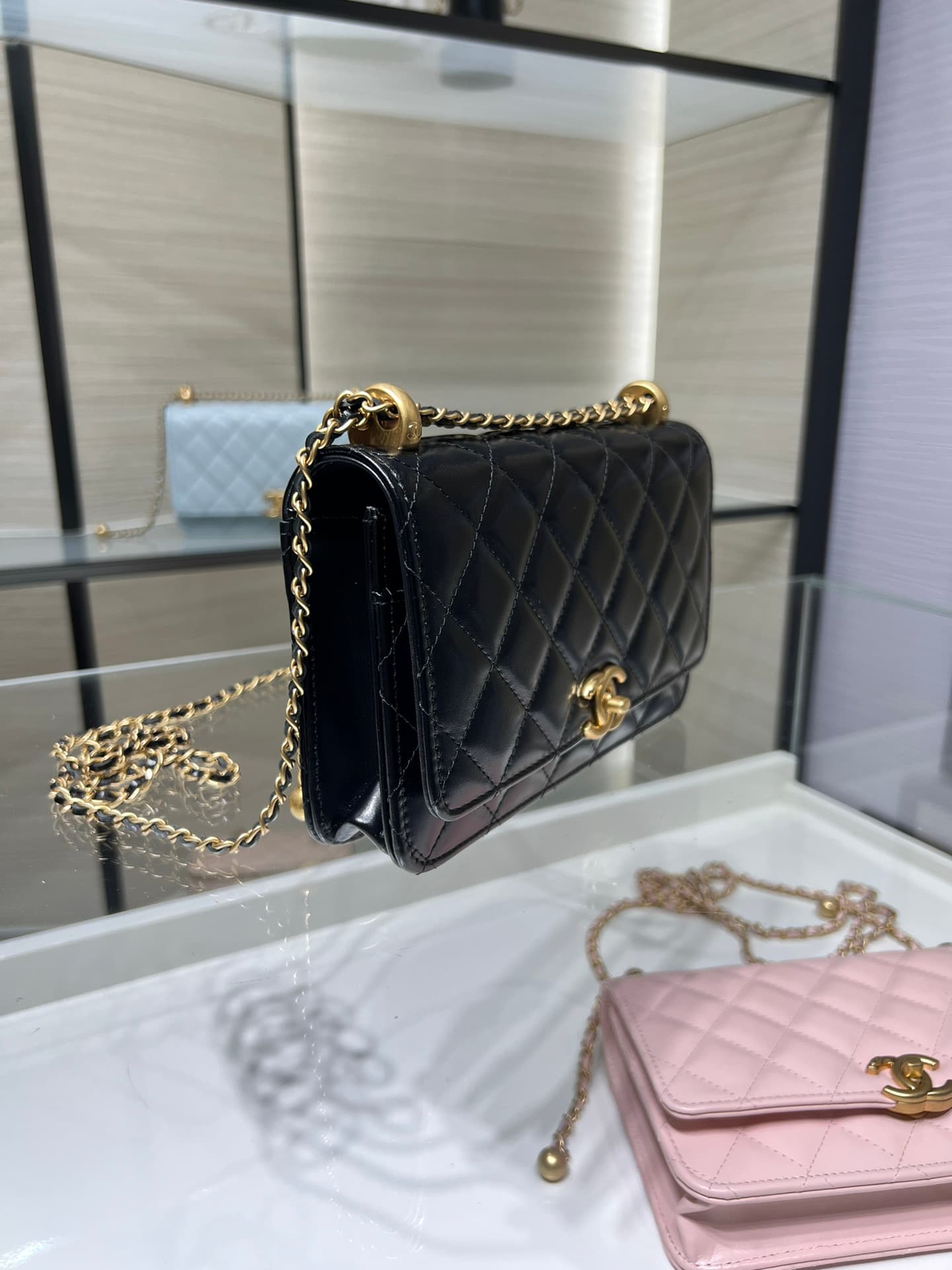 Chanel Wallet on Chain Shiny Calfskin & Gold-Tone Metal Black AP2289 High