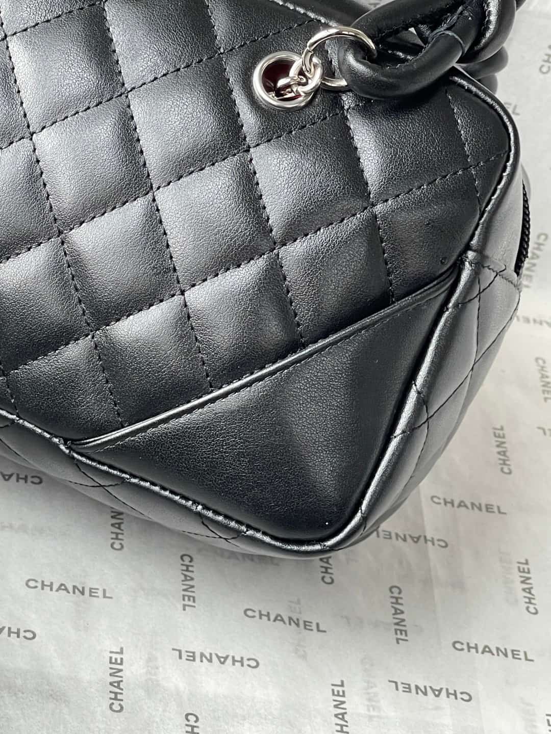 Chanel Cambon Ligne Bowler bag Calfskin & Silver-Tone Metal AS25172 Black High