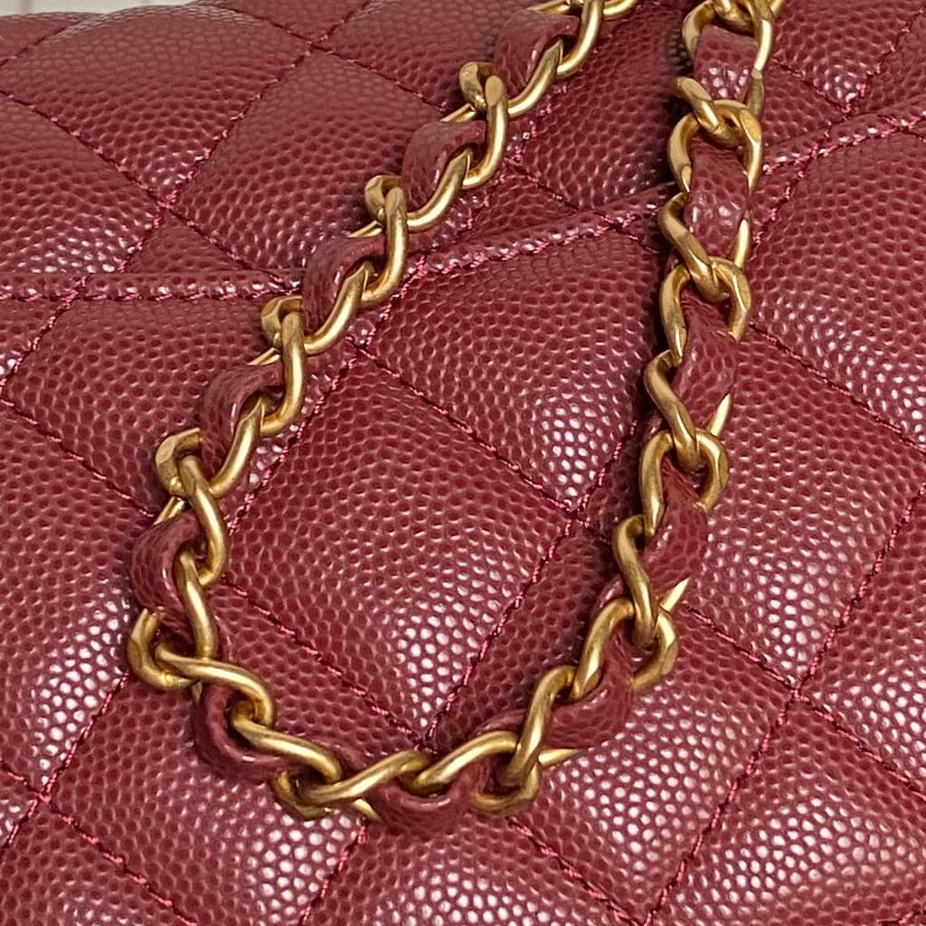 Chanel Mini Flap Bag with Top Handle Grained Shiny Calfskin & Gold-Tone Metal Claret AS5701 A