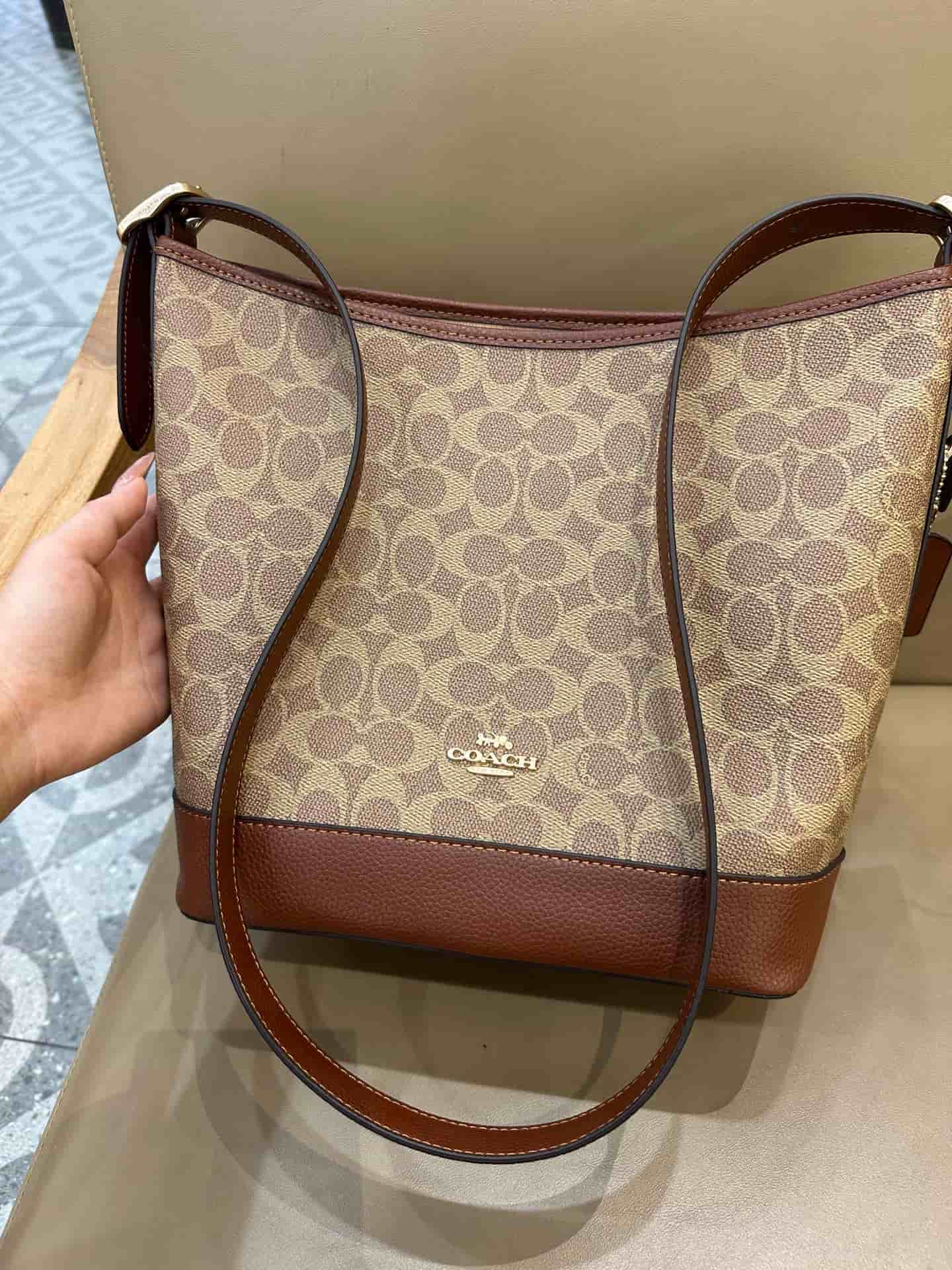 Coach Jude Duffle Bag in Signature Canvas with Tan/Brown Leather High