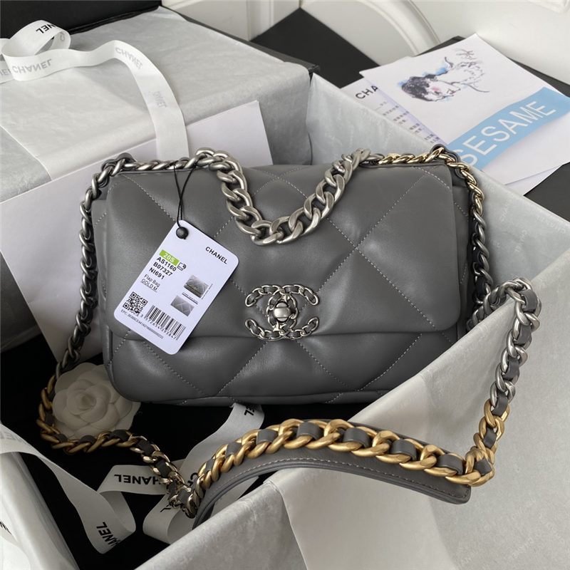 Chanel 19 Flap Bag Lambskin Dark Grey Silver High
