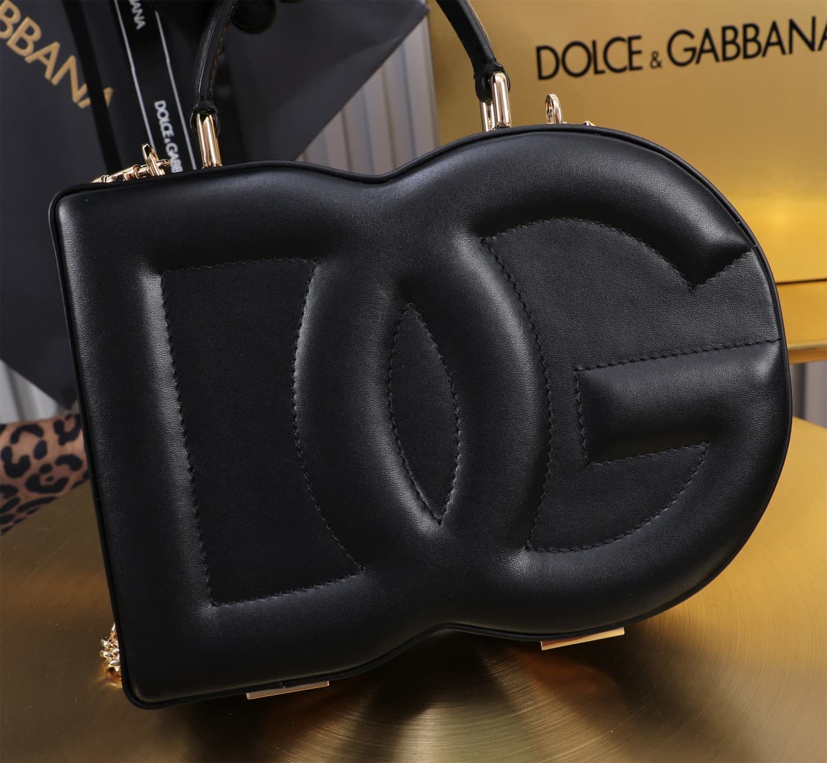 Dolce & Gabbana black leather DG Logo handbag high