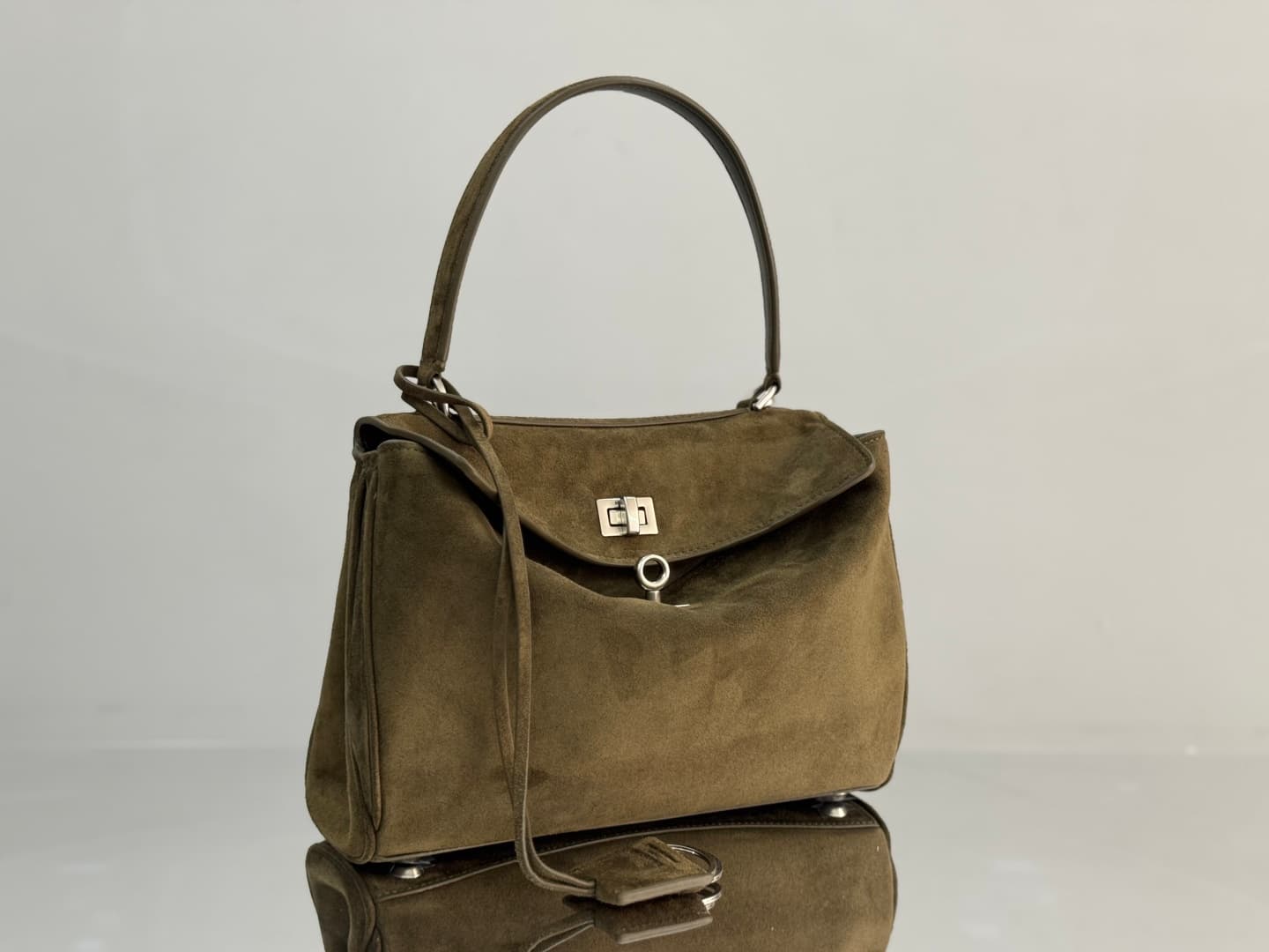 Balenciaga Rodeo Small Bag in Khaki Waxed Suede Calfskin With Silver-Tone Metal TOP