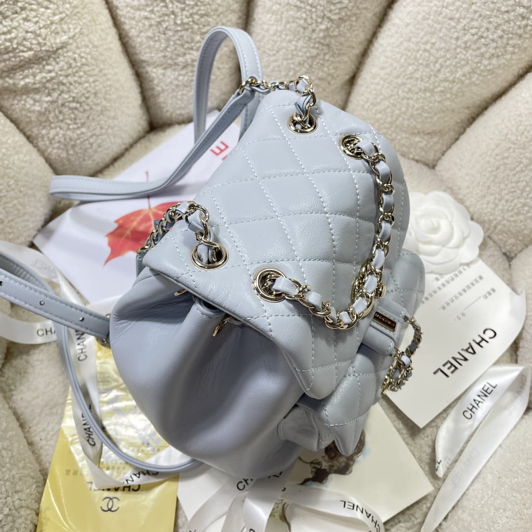 Chanel Small Quilted Duma Backpack Lambskin AS2908 Light-Blue High