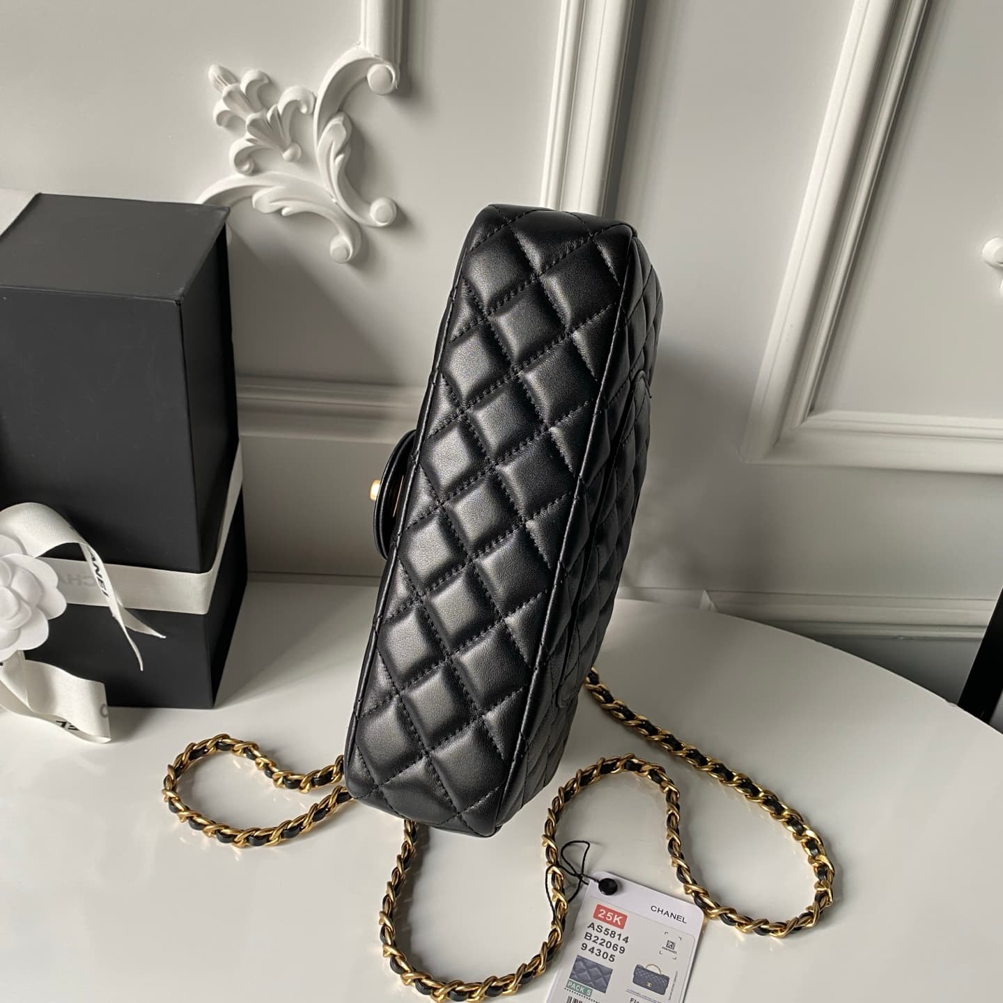 Chanel Small Flap Bag with Top Handle Lambskin& Gold-tone Metal Black AS5814 A