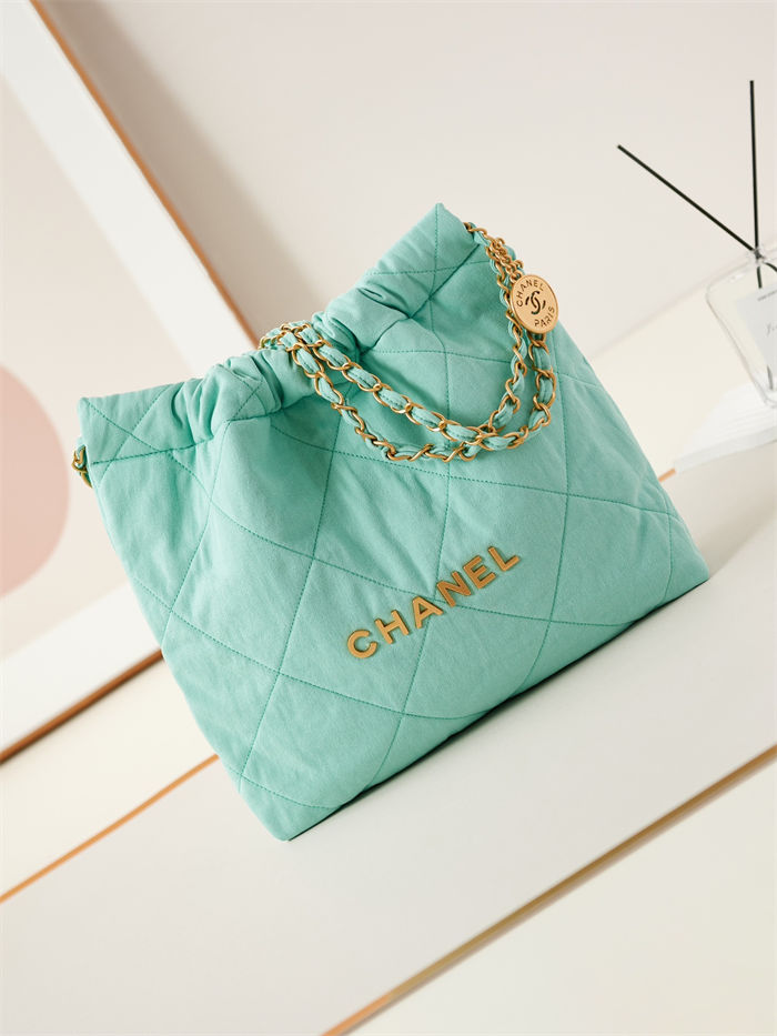 Chanel 22 SMALL HANDBAG Canvas & Gold-Tone Metal AS3260 Green A