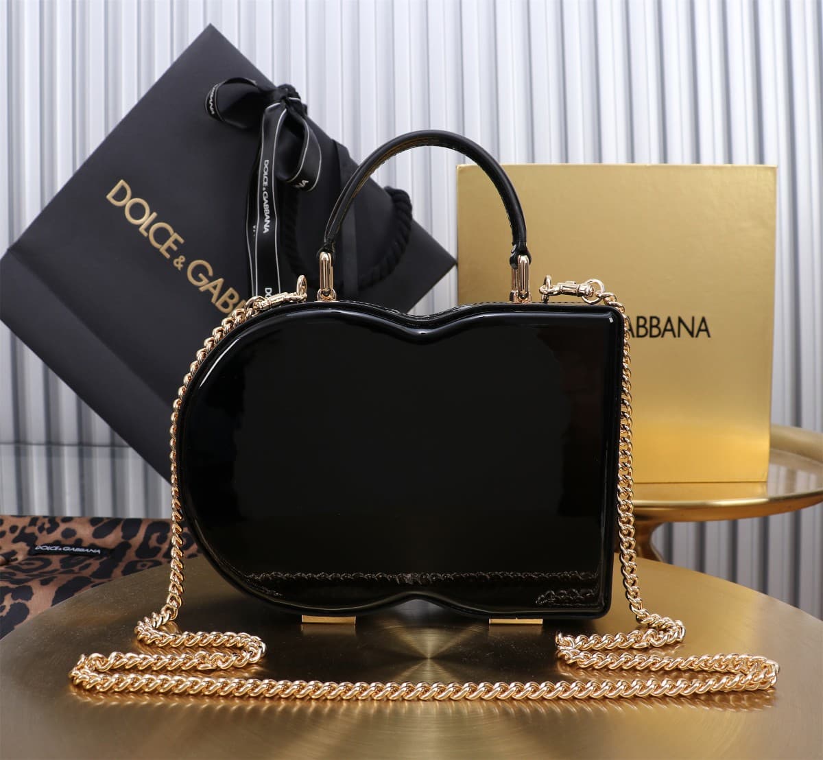 Dolce & Gabbana black patent leather DG Logo handbag high