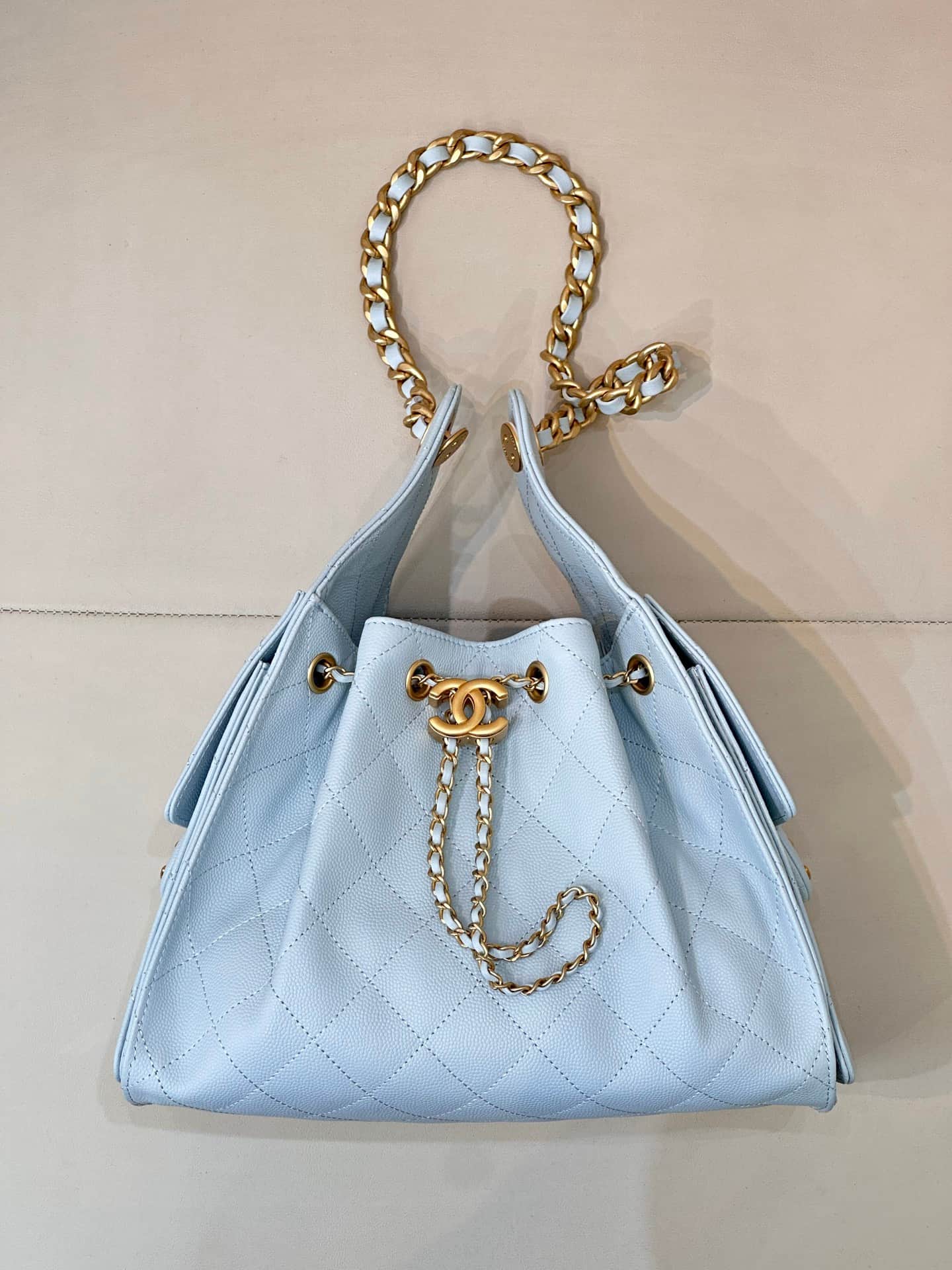 Chanel 25 Small Hobo handbag AS5293 Grained Calfskin & Gold-tone Metal Blue TOP