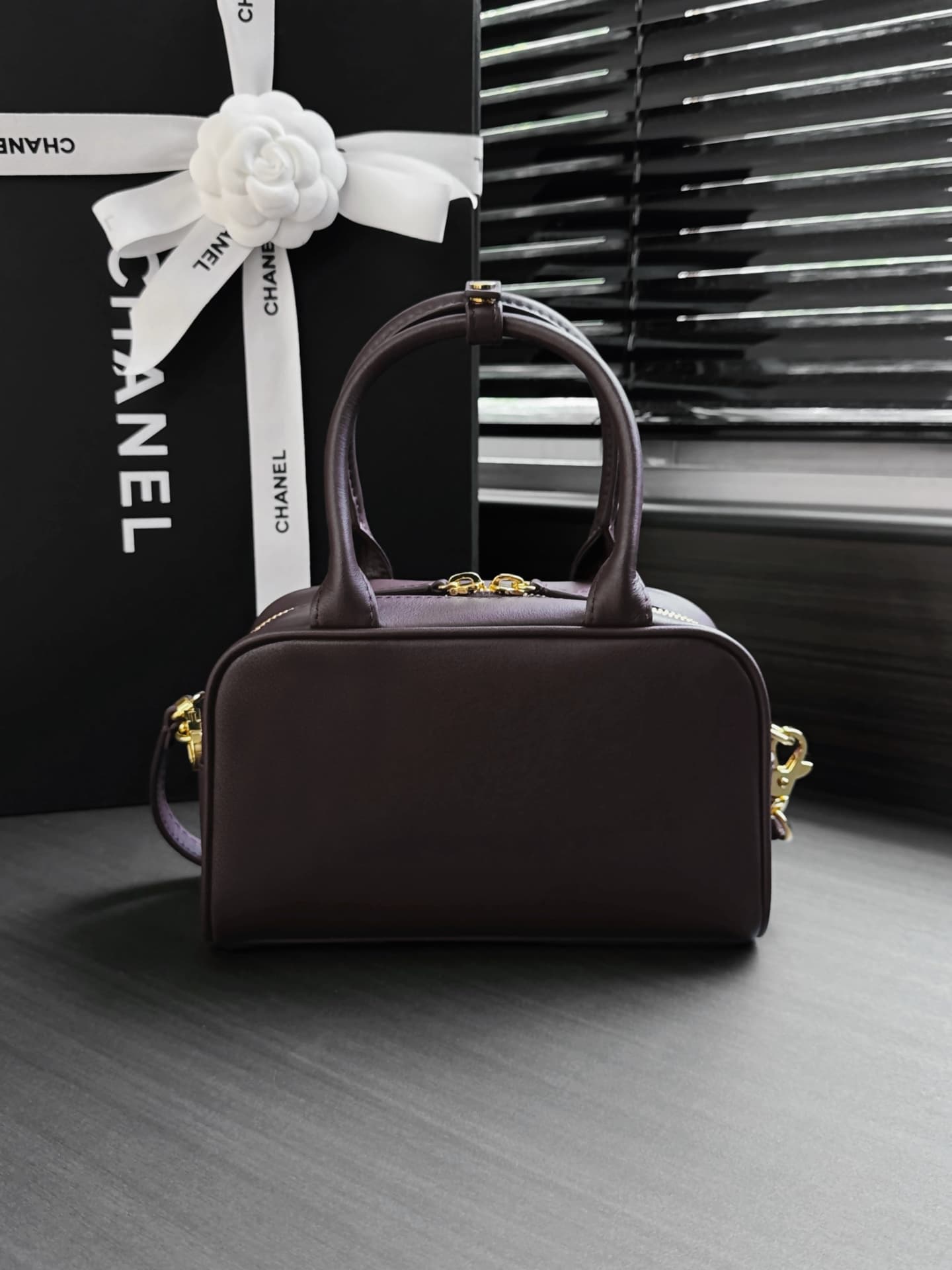 Chanel Mini Bowling Bag Calfskin & Gold-Tone Metal Coffee AP5528 A