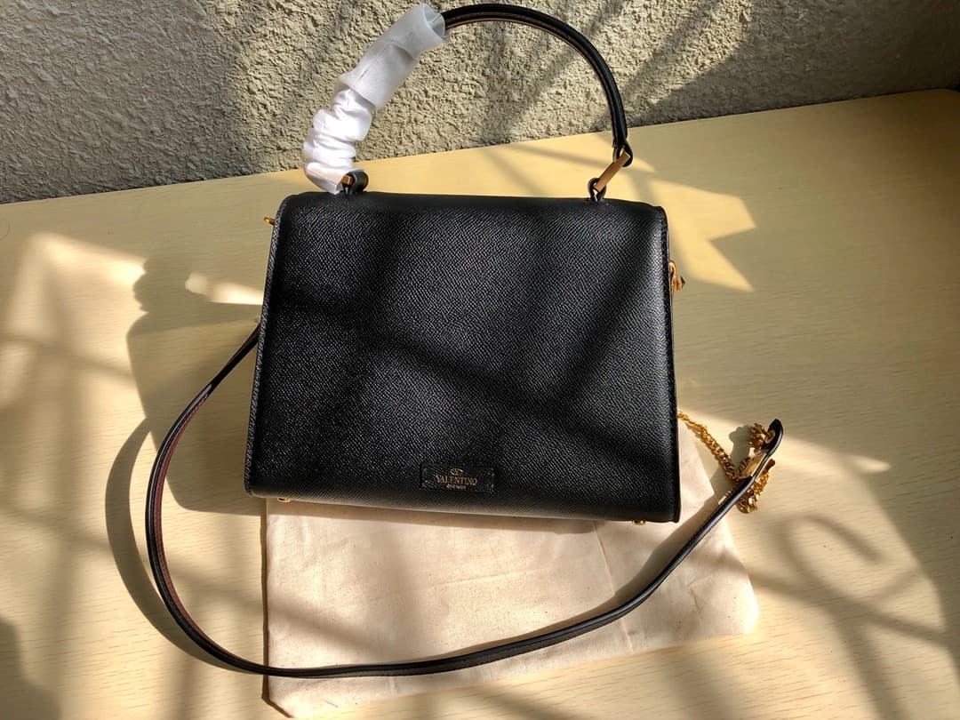 Valentino Small Vsling Handbag In Black Grainy Calfskin High