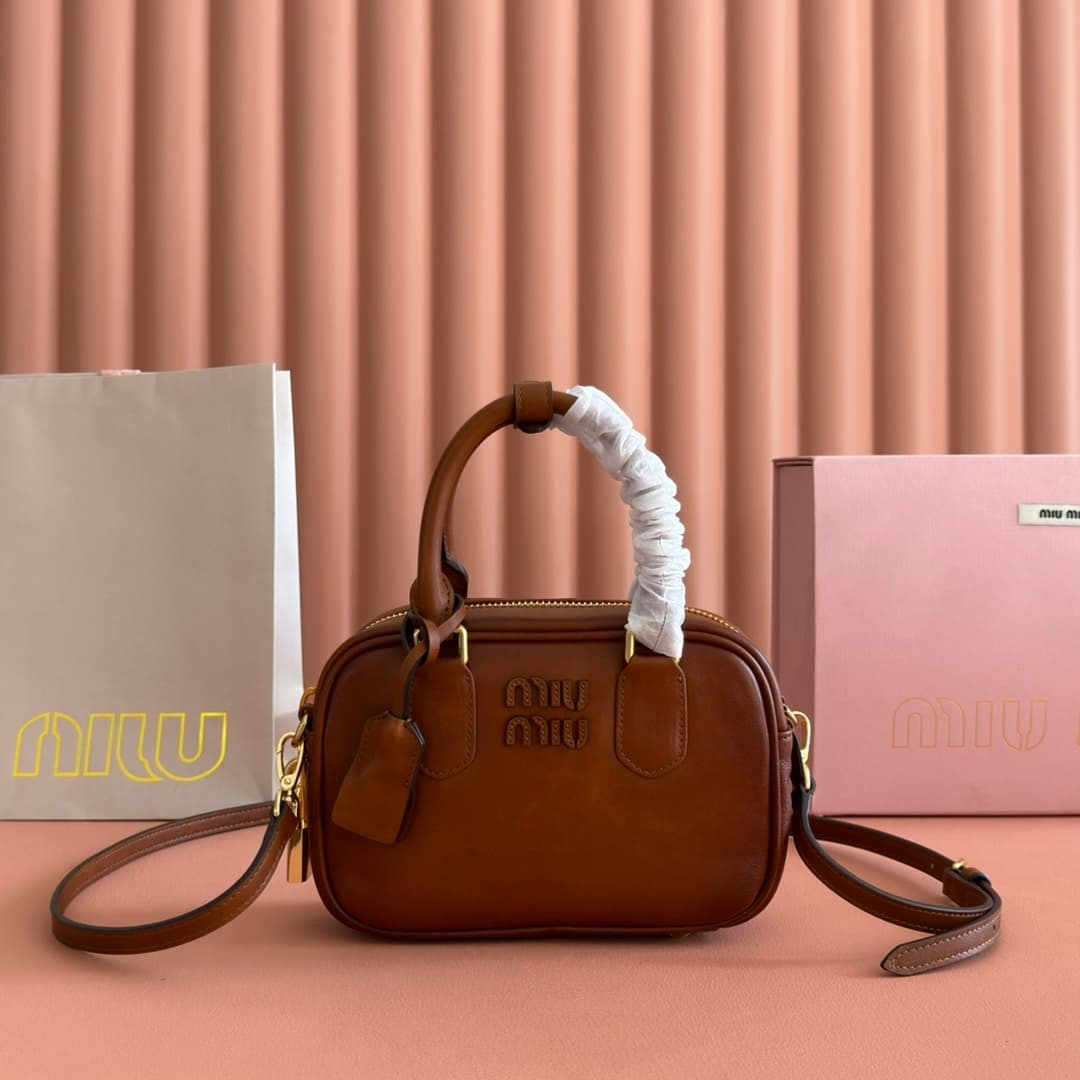 Miu Miu Arcadie Calfskin leather bag 5BB123 Cognac TOP