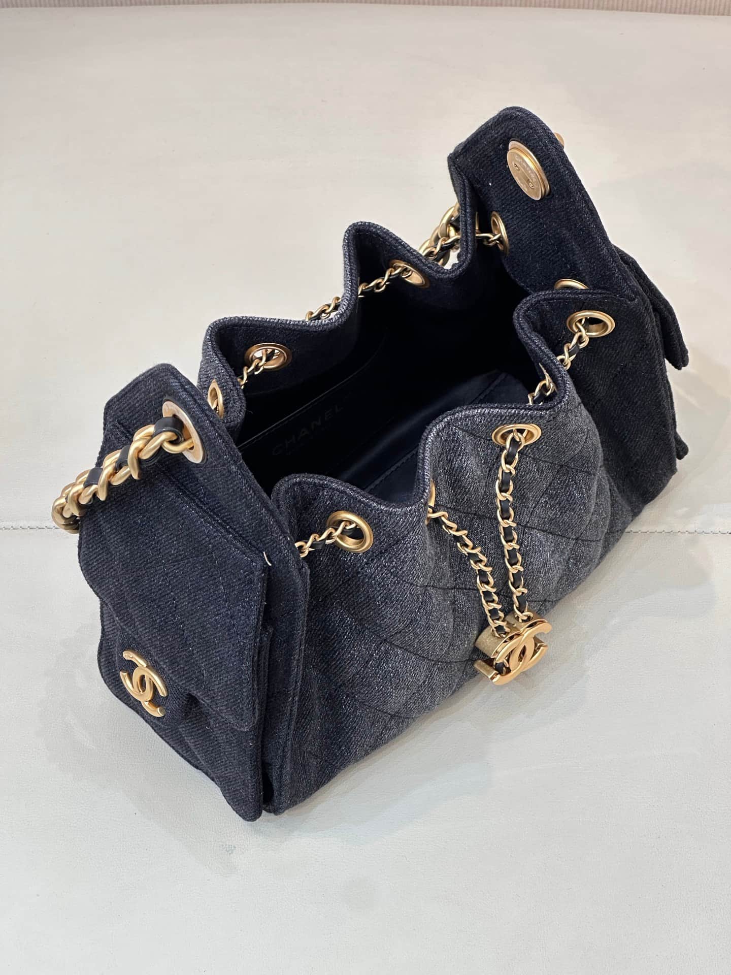 CHANEL 25 Mini Handbag AS5631 Denim &Gold-tone Metal Drak Blue TOP