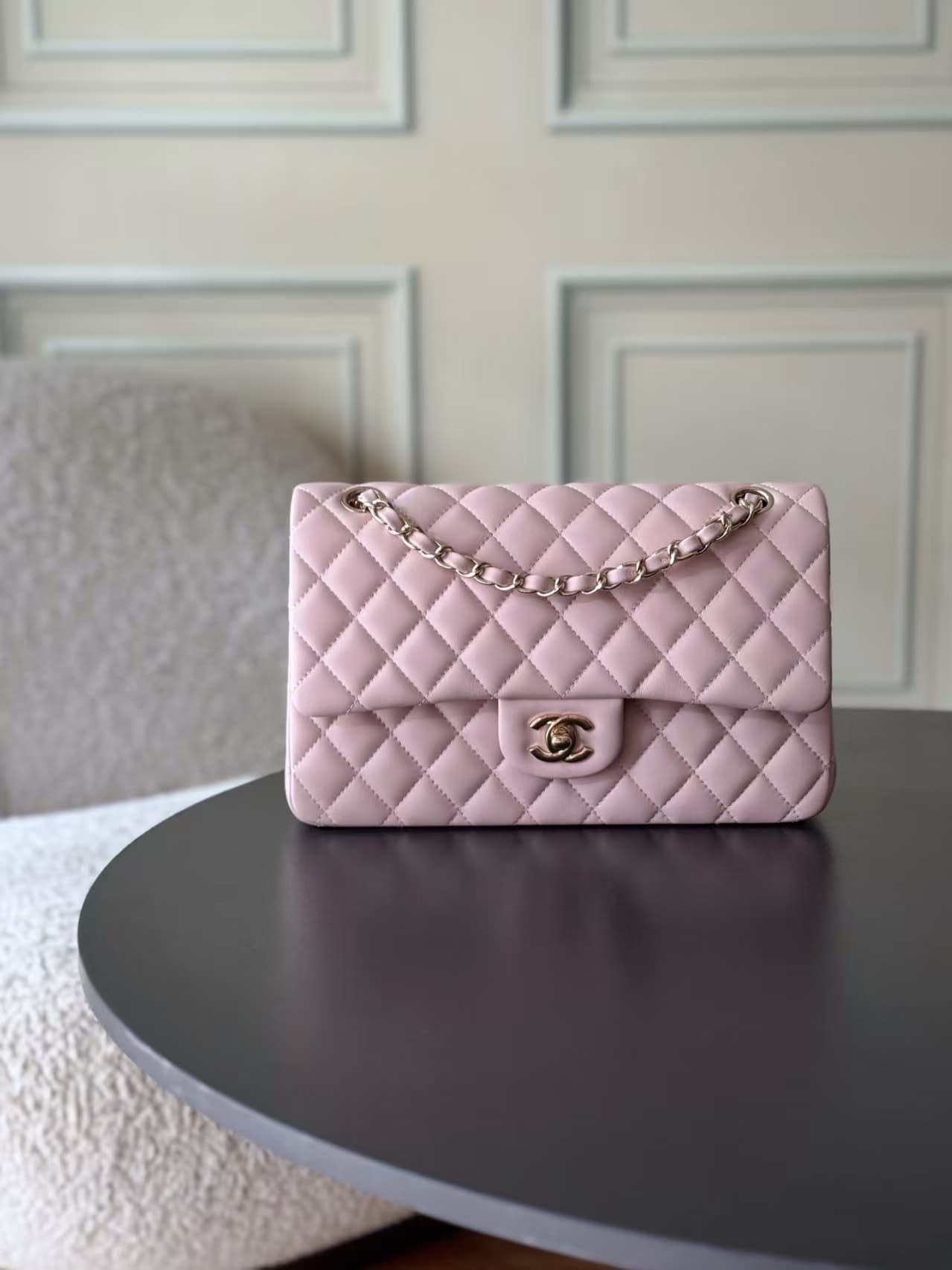 Chanel Medium CLASSIC HANDBAG Lambskin Gold-Tone Metal Pink TOP