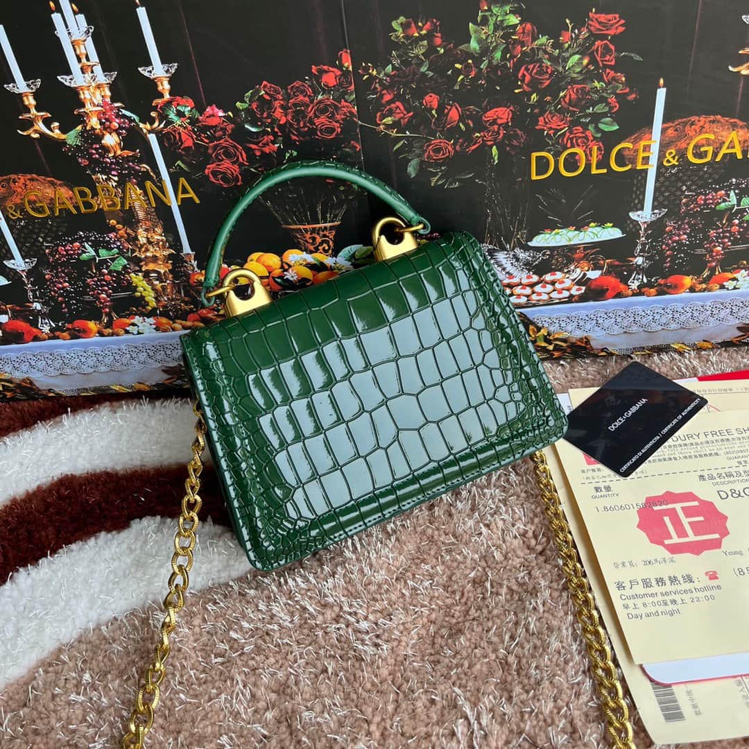 Dolce & Gabbana Small Devotion bag in crocodile-effect calfskin Green High