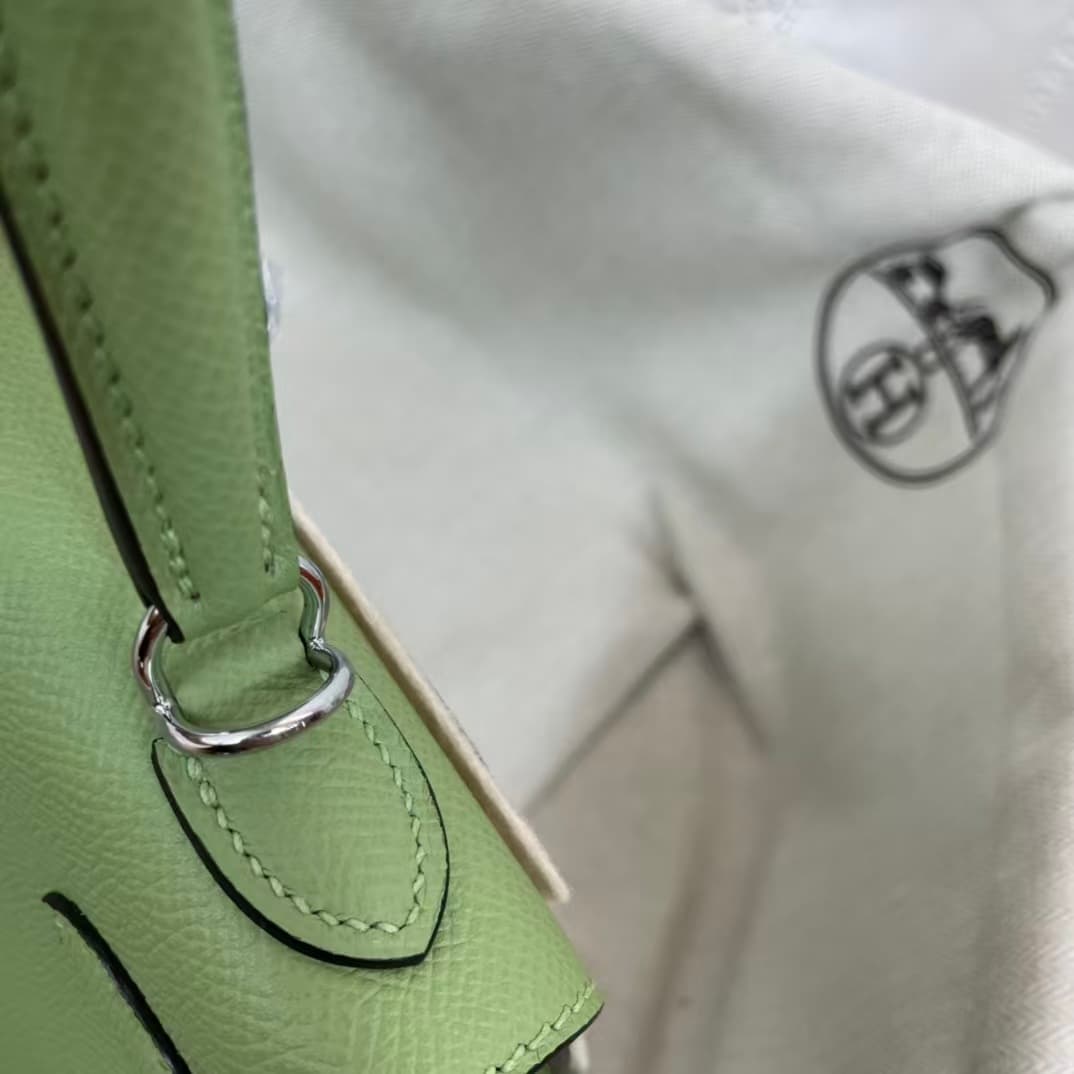 Hermes Kelly 25/28cm Sellier Bag Epsom Leather Silver/Gold Metal In Vert Criquet WAX High