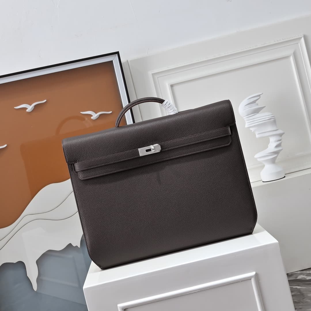 Hermes Kelly depeches Togo 36 briefcase In Coffee CalfskIn WAX High
