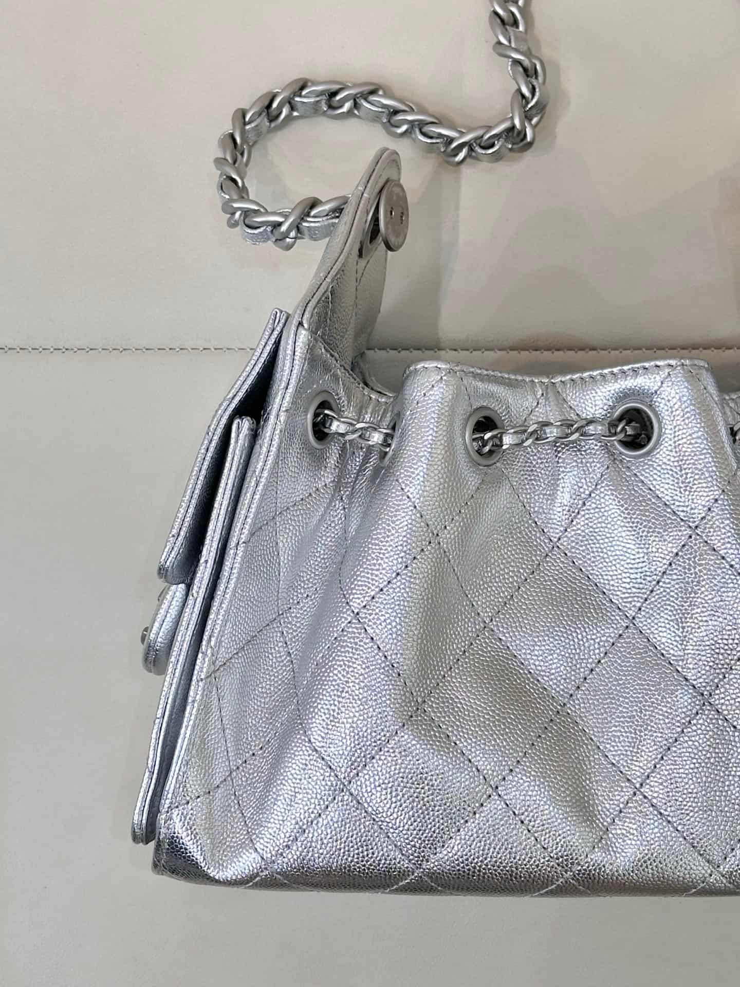 CHANEL 25 Mini Handbag AS5631 Grained Calfskin & Silver-tone Metal Silver TOP