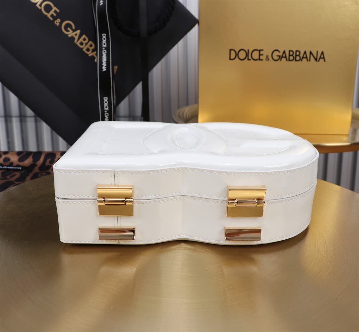Dolce & Gabbana white patent leather DG Logo handbag high