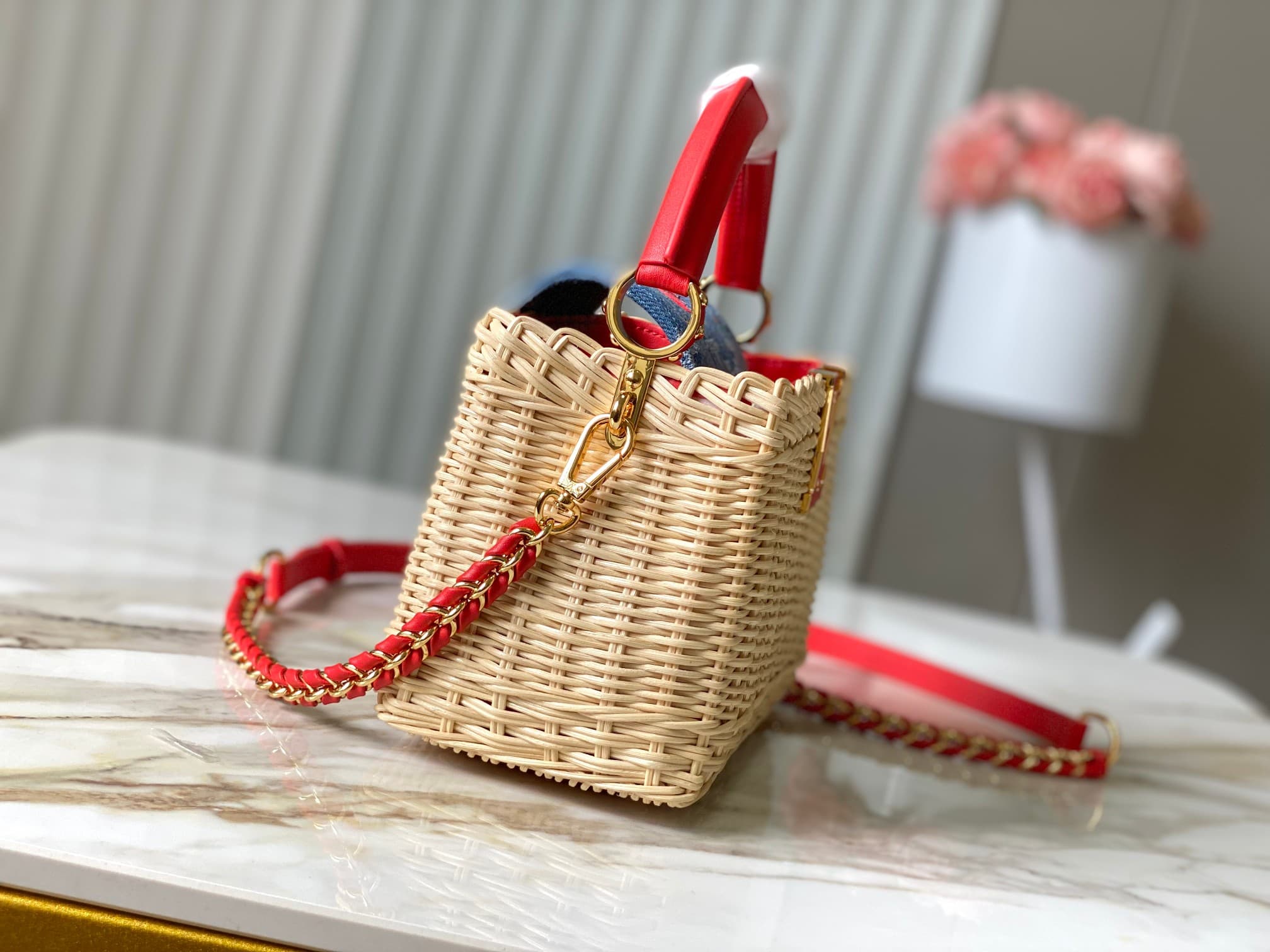 Louis Vuitton x Murakami Capucines Mini Rattan/Cowhide leather/Monogram cherry denim M14295 Top