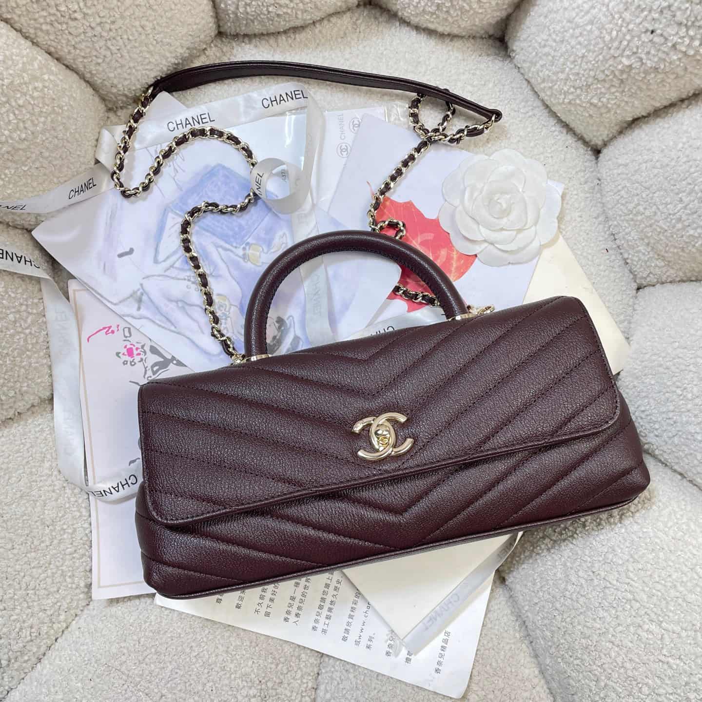 Chanel Maxi Flap Bag with Top Handle Calfskin& Gold-Tone Metal AS6091 Dark Brown A