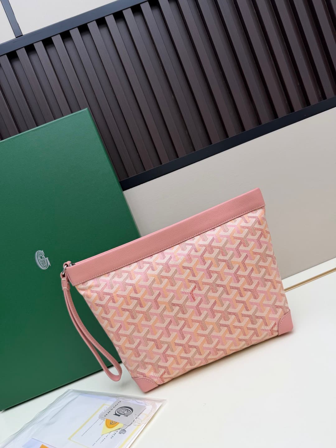 Goyard Conti pouch Goyardine canvas and Chevroches Calfskin Pink High