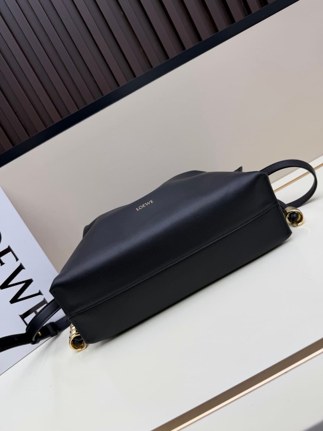 Loewe Medium Flamenco Ruched Clutch Bag in Black Leather High