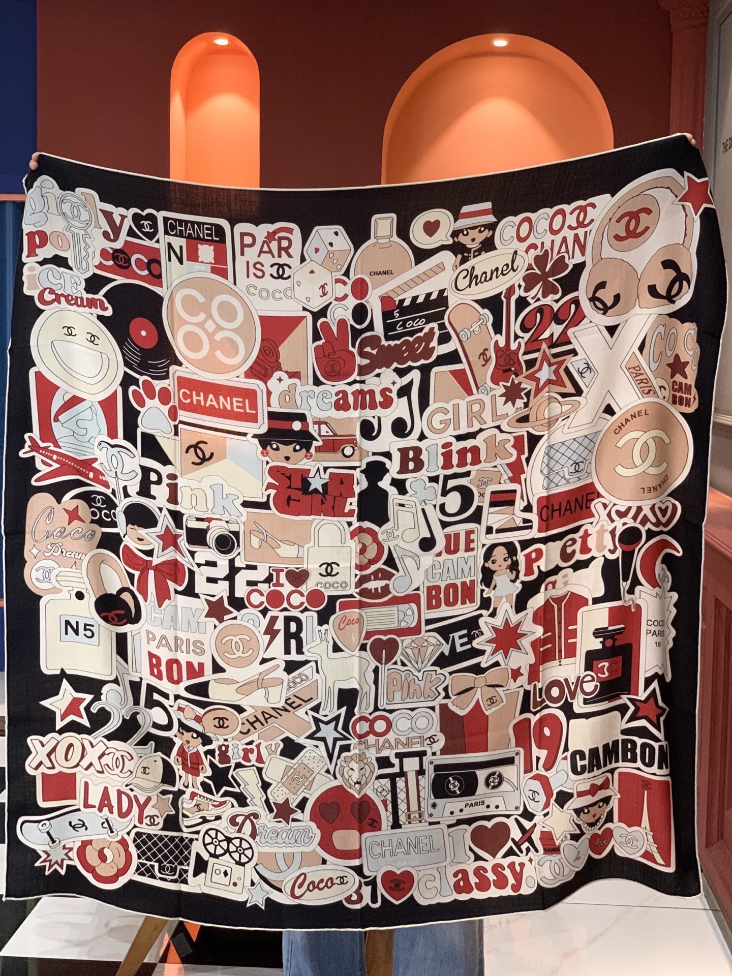 Chanel motif printed silk square scarf