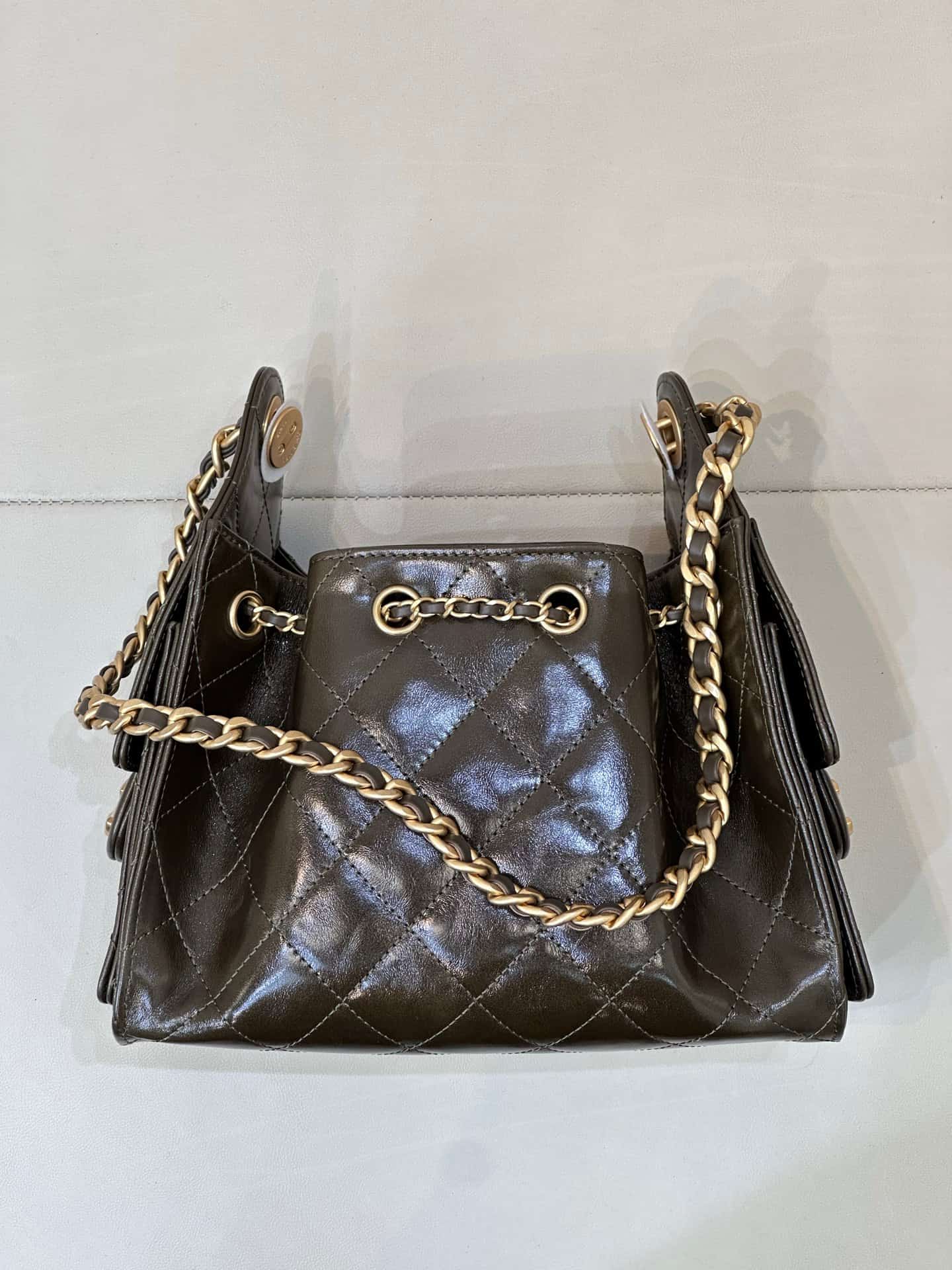CHANEL 25 Mini Handbag AS5631 Shiny Calfskin & Gold-tone Metal Dark Brown TOP