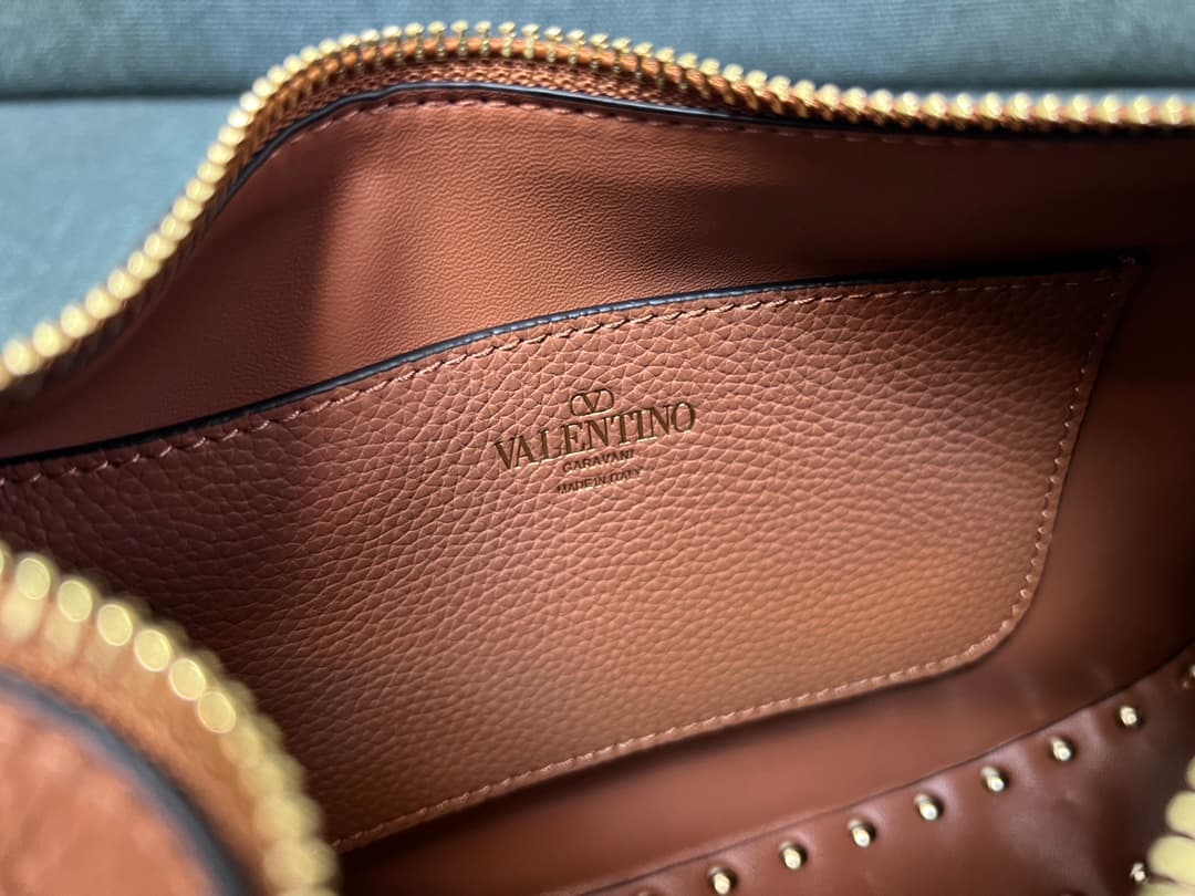 Valentino Garavani Rockstud Hobo bag in grainy brown calfskin high