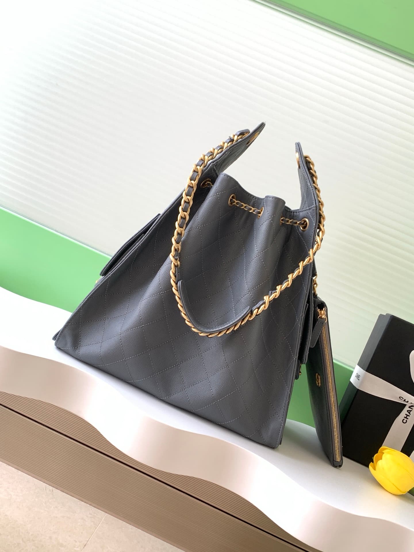 Chanel 25 Medium Hobo Medium handbag AS5311 Grained Calfskin & Gold-tone Metal Drak grey A