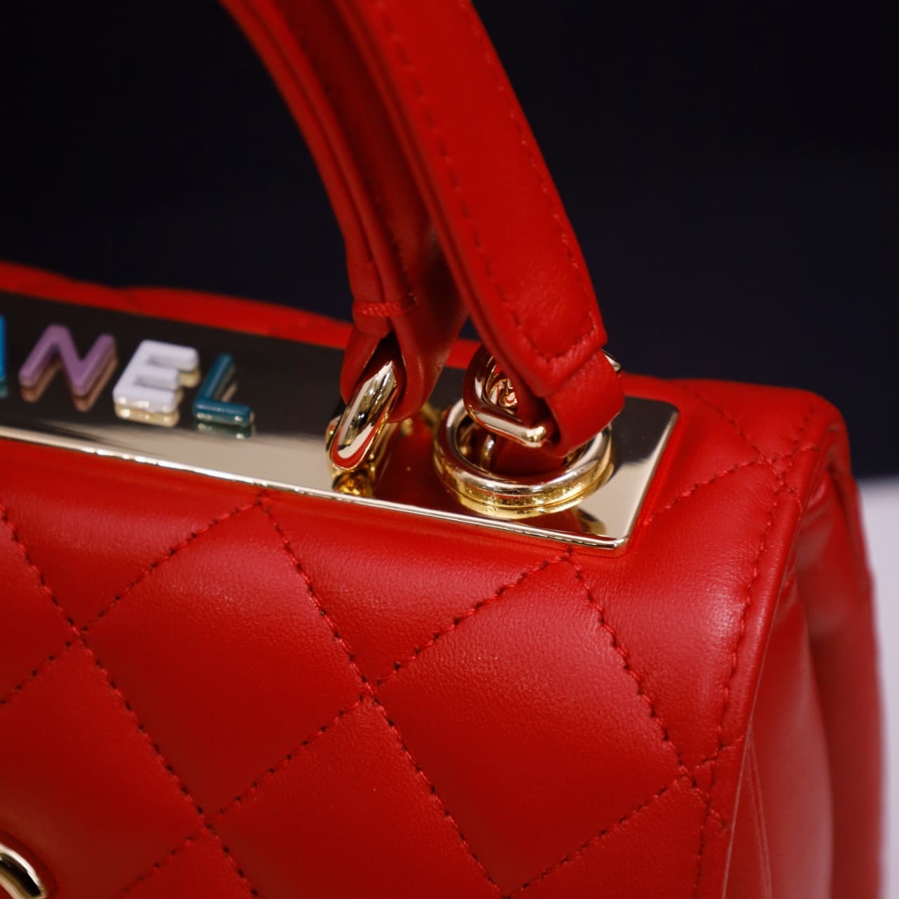 Chanel MINI FLAP BAG WITH TOP HANDLE AS4654 Lambskin &Gold-Tone Metal Light Red A