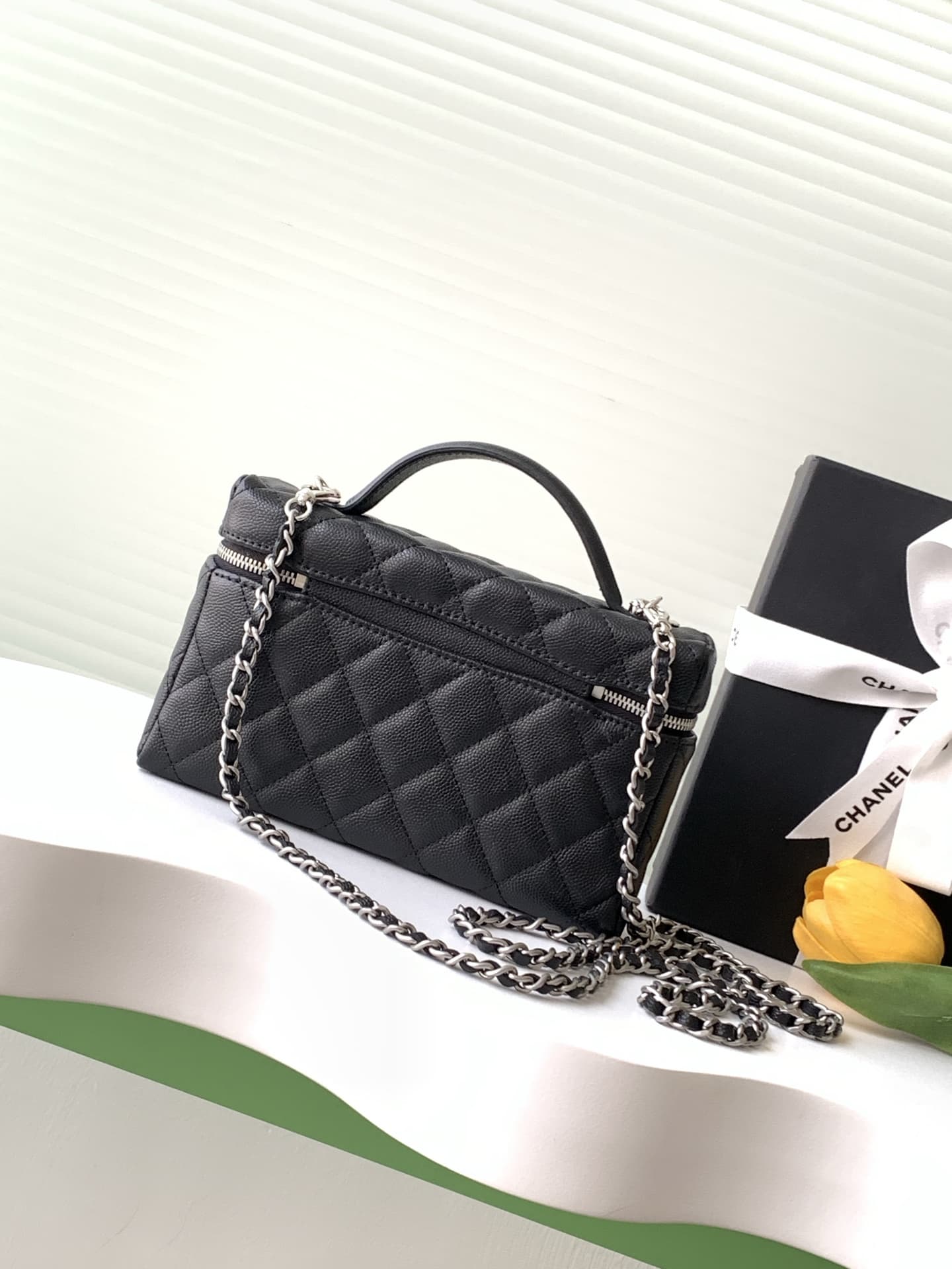 Chanel VANITY WITH CHAIN AP4407 Grained Calfskin & Silver-Tone Metal Black High