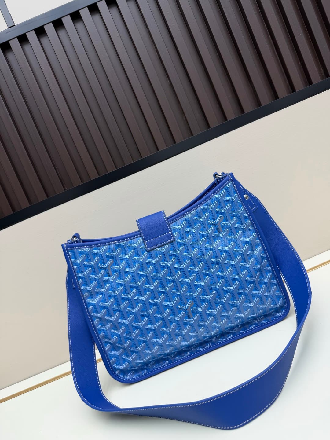 Goyard Musette PM bag in blue Goyardine canvas Mid
