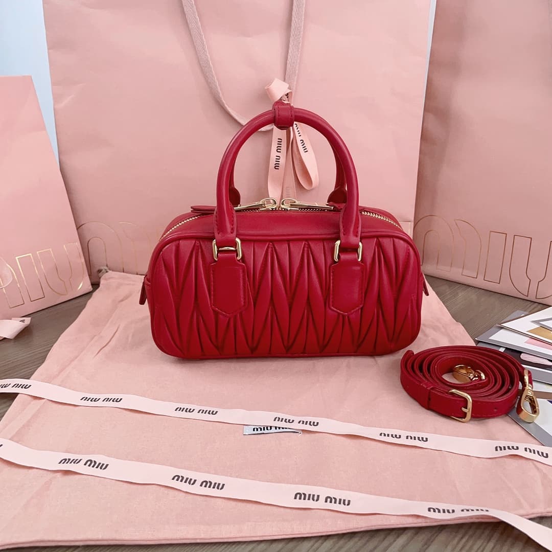 Miu Miu Arcadie matelassé nappa leather bag 5BB142 Red High