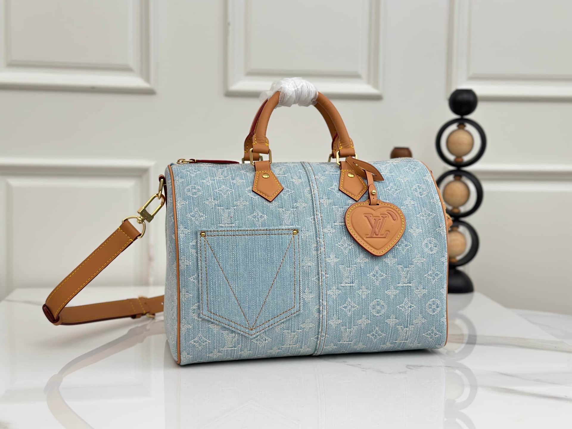 Louis Vuitton Speedy 30 Bandoulière Blue Monogram Denim M2A209 High