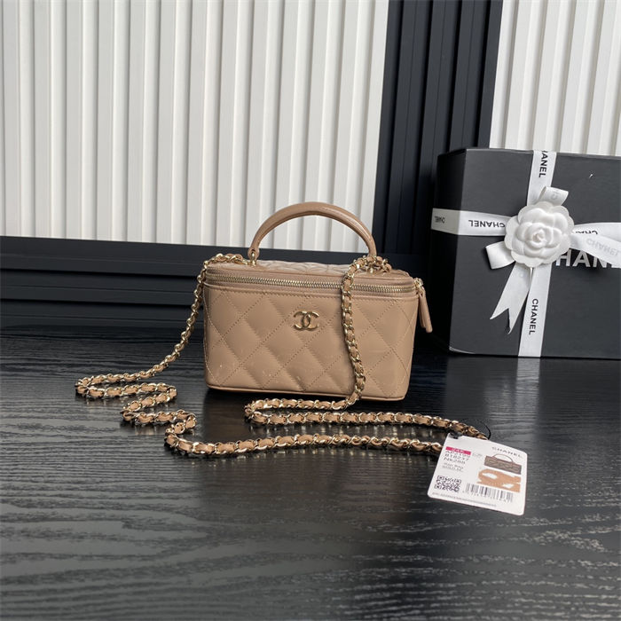 Chanel VANITY WITH CHAIN AP2199 Patent Calfskin Gold-Tone Metal Beige High