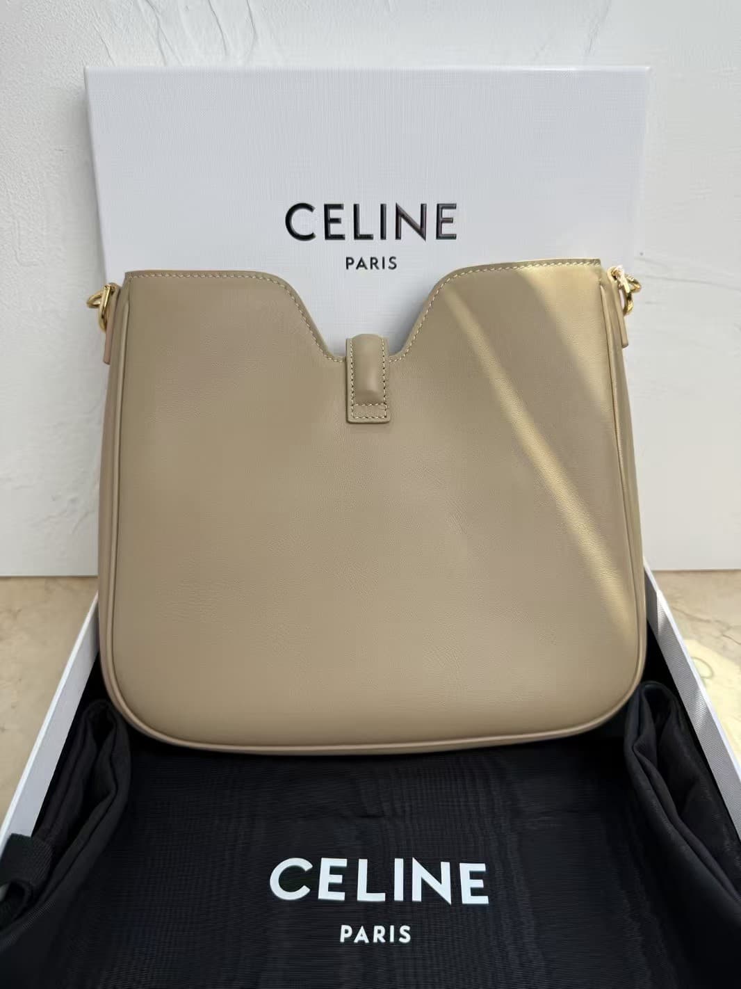Celine SMALL CAMILLE 16 SOFT BAG IN SMOOTH CALFSKIN SMOKED BROWN High