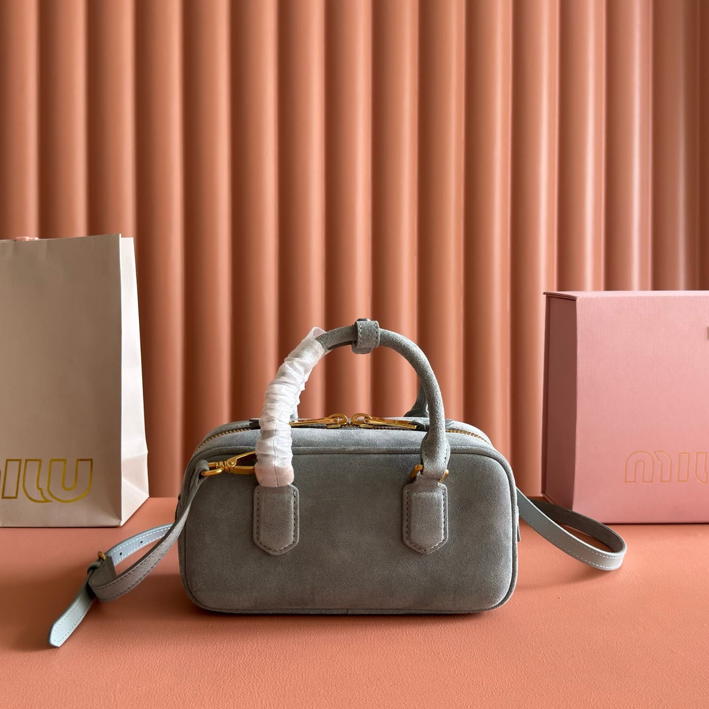 Miu Miu Arcadie padded suede top-handle bag Powder Blue 5BB142 High