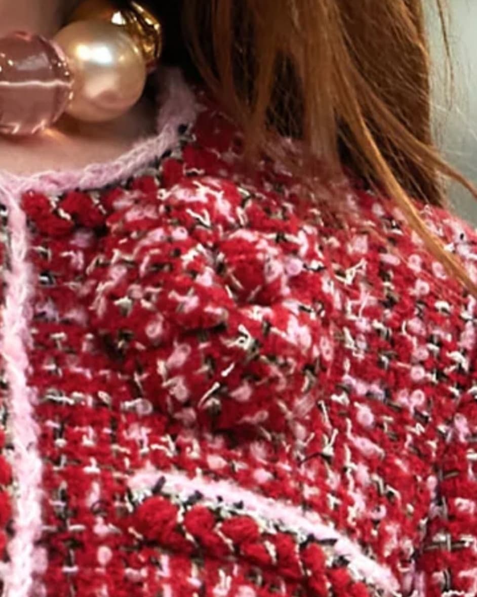 Chanel Red Pink &Black Tweed Jacket and Skirt Set